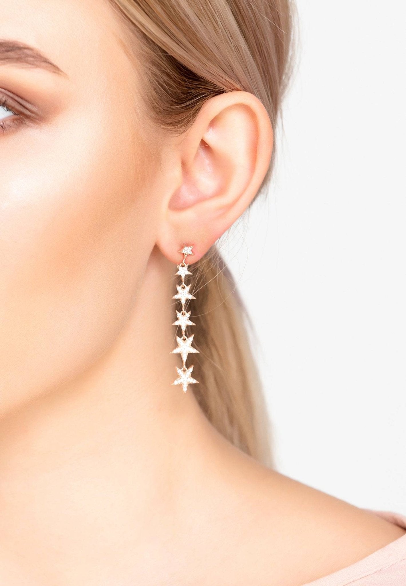 Graduated Star Drop Earrings Rosegold - LATELITA Earrings
