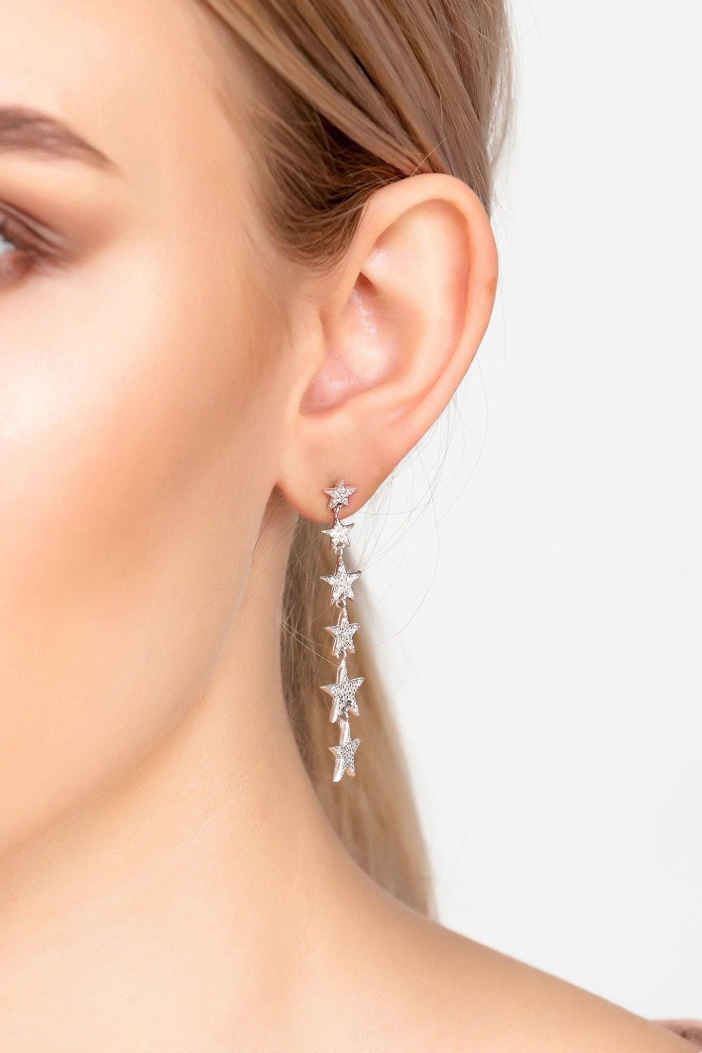 Graduated Star Drop Earrings Sterling Silver - LATELITA Earrings
