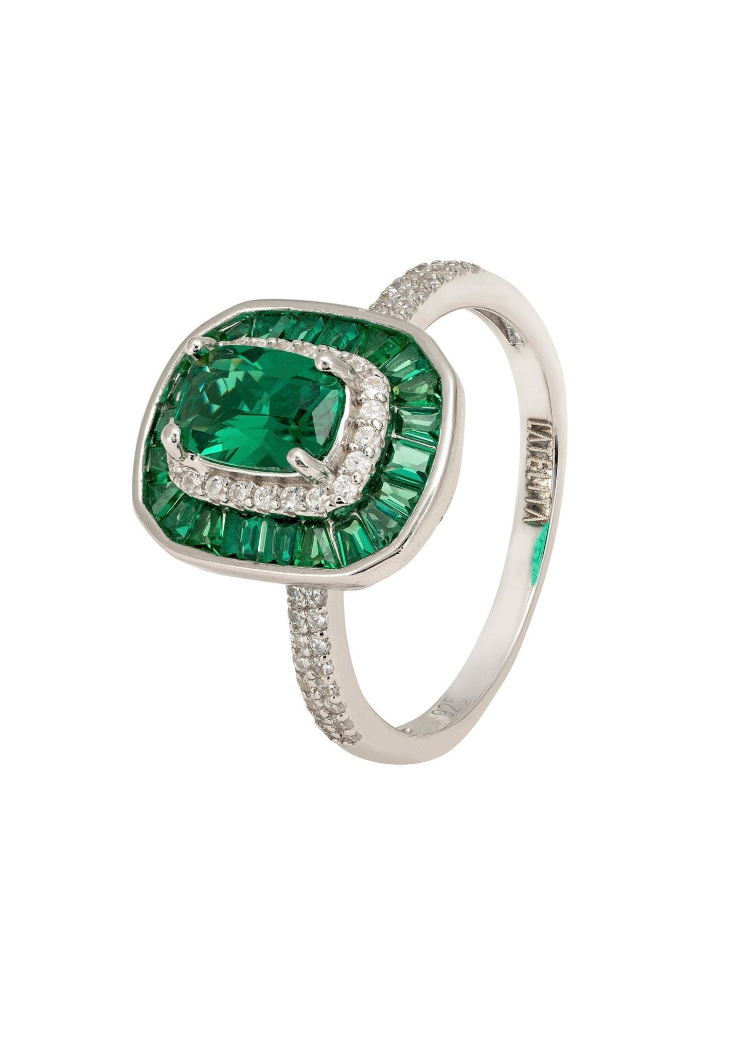 Great Gatsby Cocktail Ring Emerald Silver - LATELITA Rings