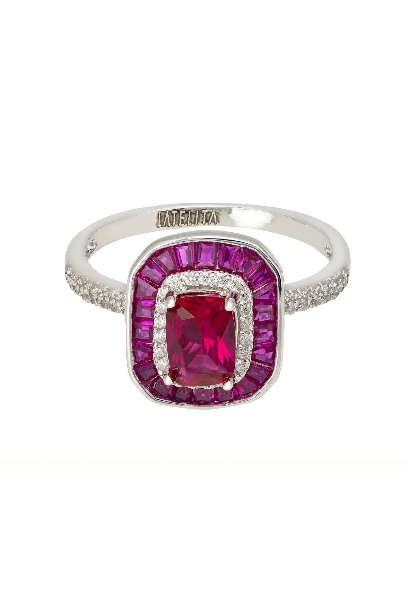 Great Gatsby Cocktail Ring Ruby Silver - LATELITA Rings