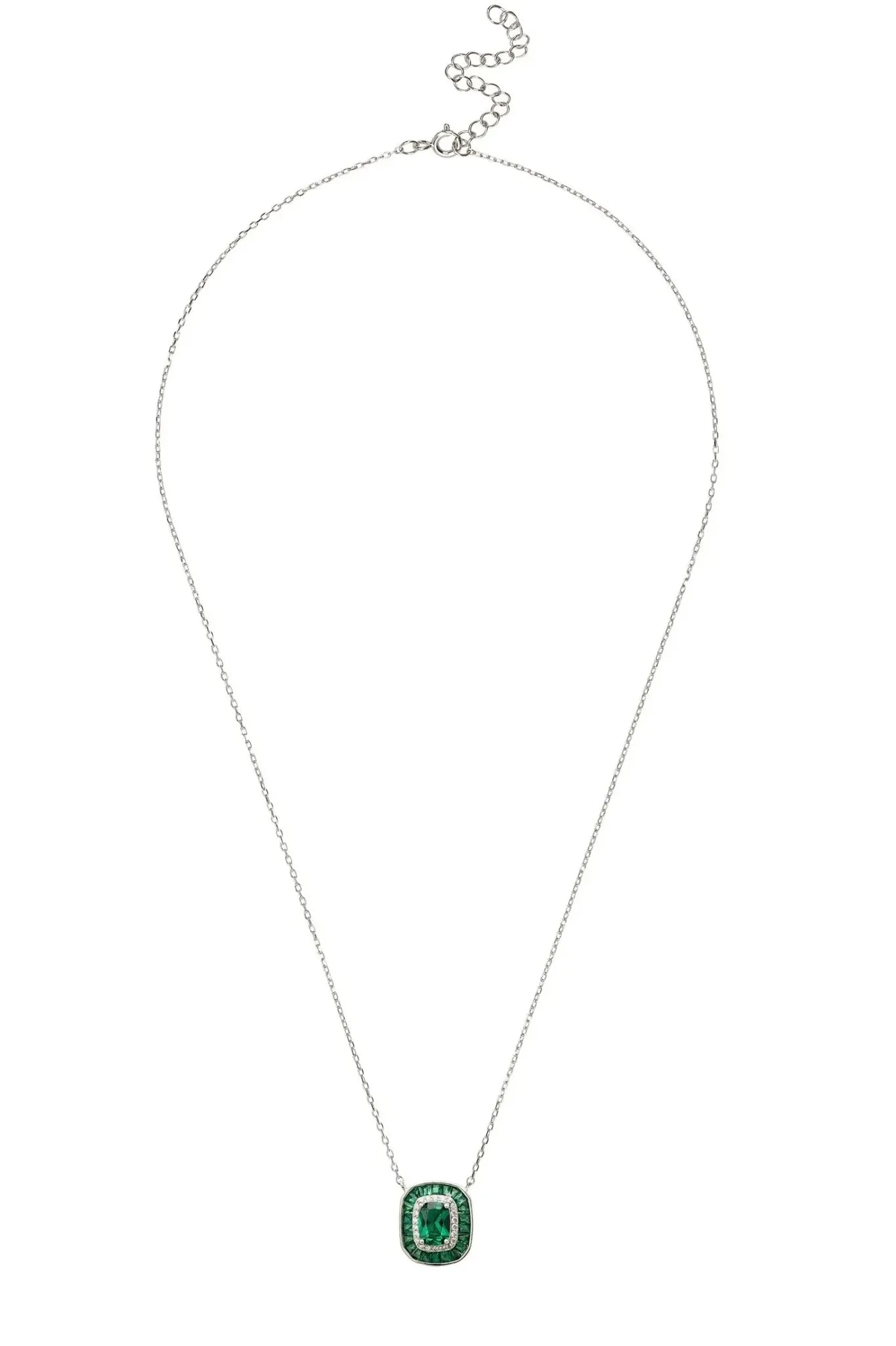 Great Gatsby Pendant Necklace Emerald Silver - LATELITA Necklaces