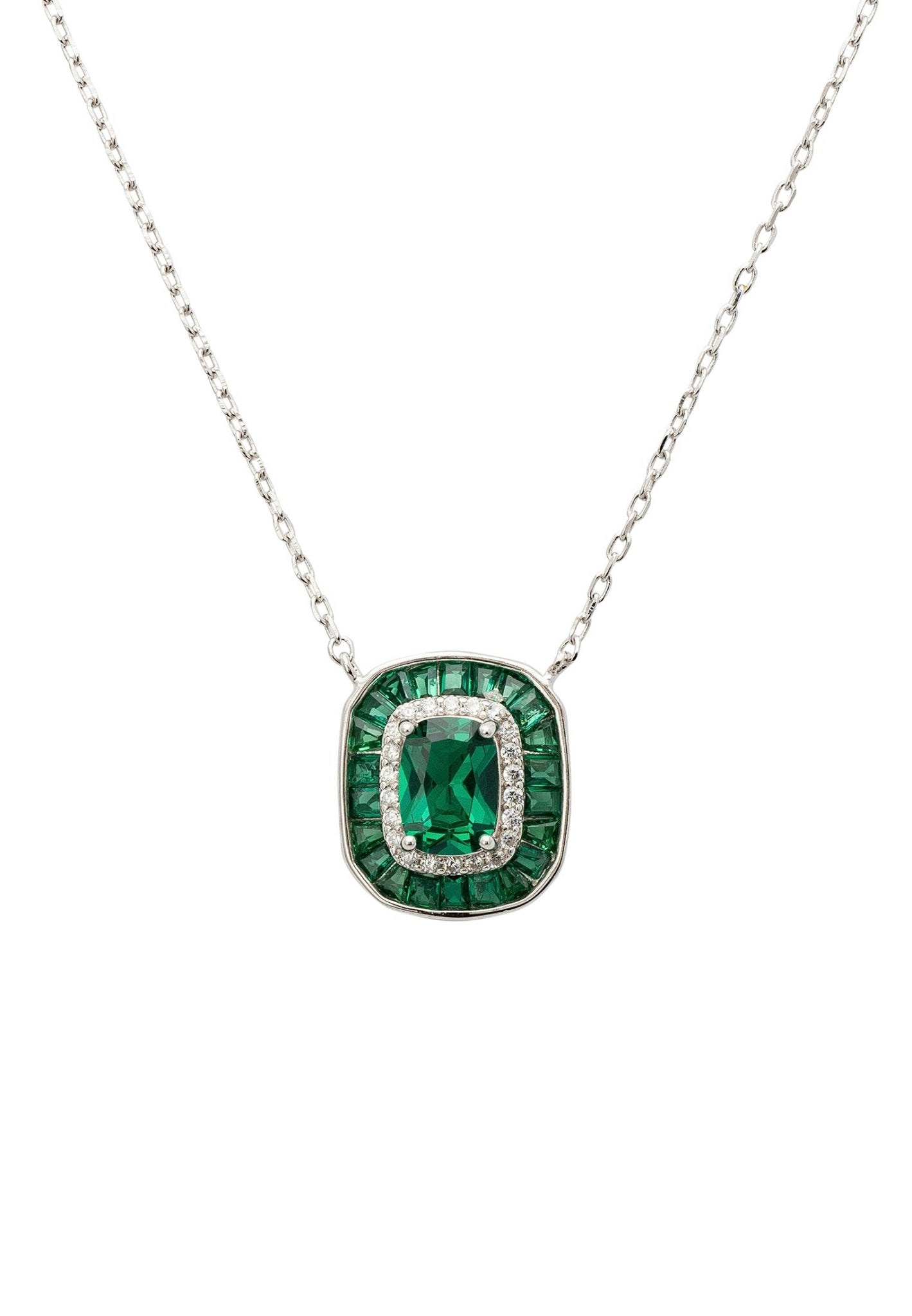 Great Gatsby Pendant Necklace Emerald Silver - LATELITA Necklaces