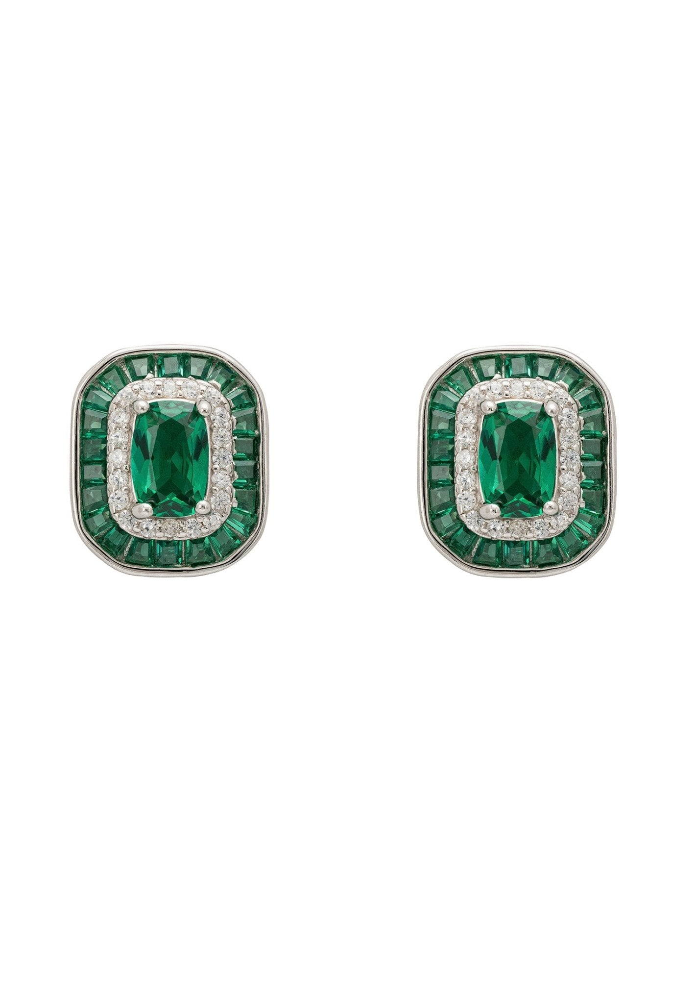 Great Gatsby Stud Earrings Emerald Silver - LATELITA Earrings