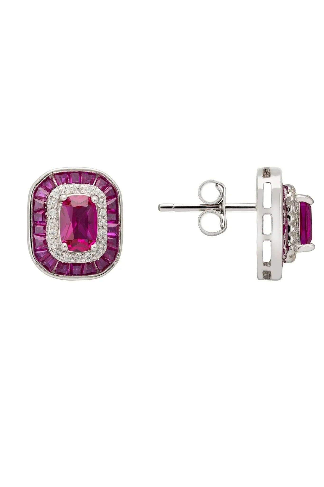 Great Gatsby Stud Earrings Ruby Silver - LATELITA Earrings