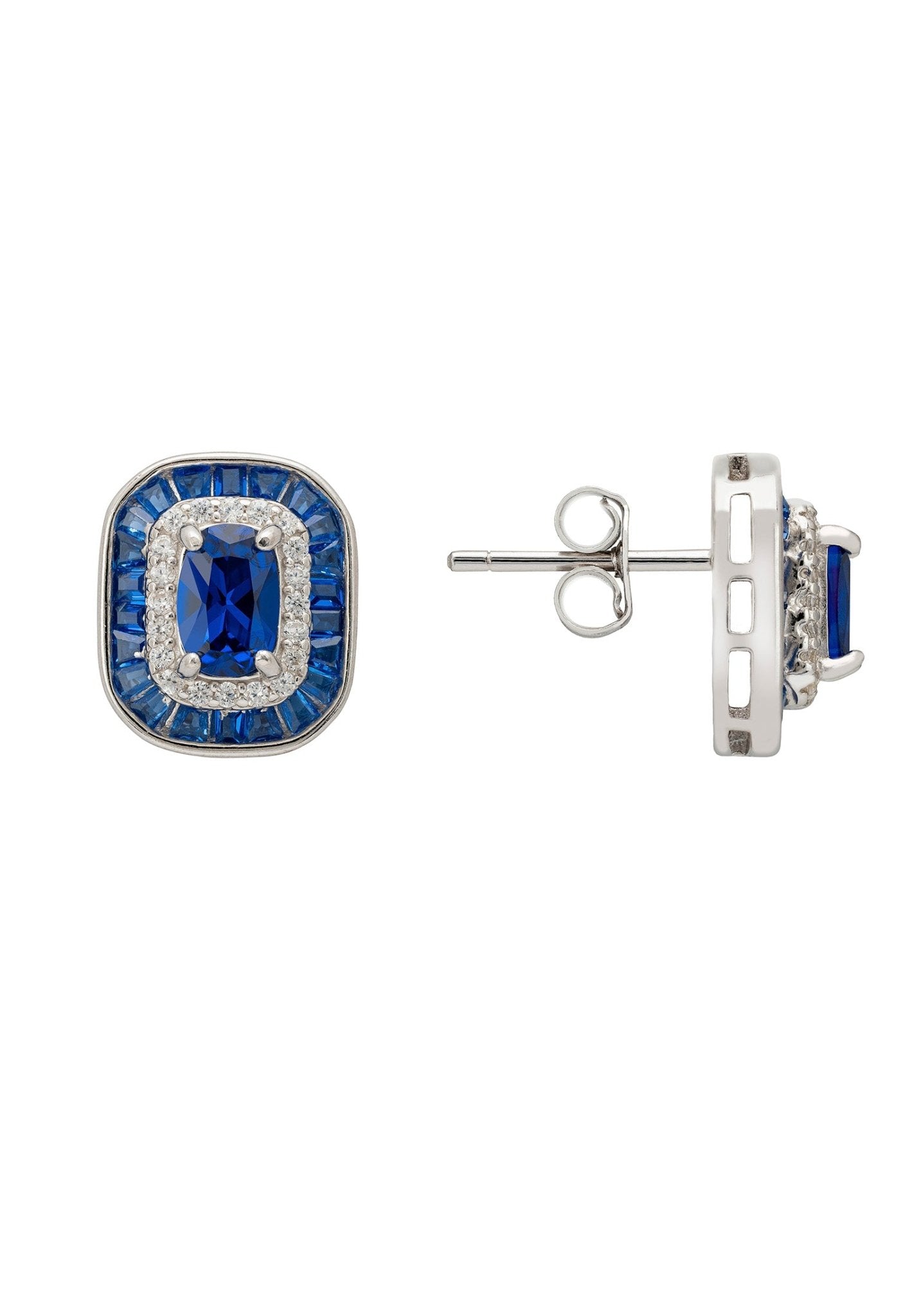 Great Gatsby Stud Earrings Sapphire Silver - LATELITA Earrings