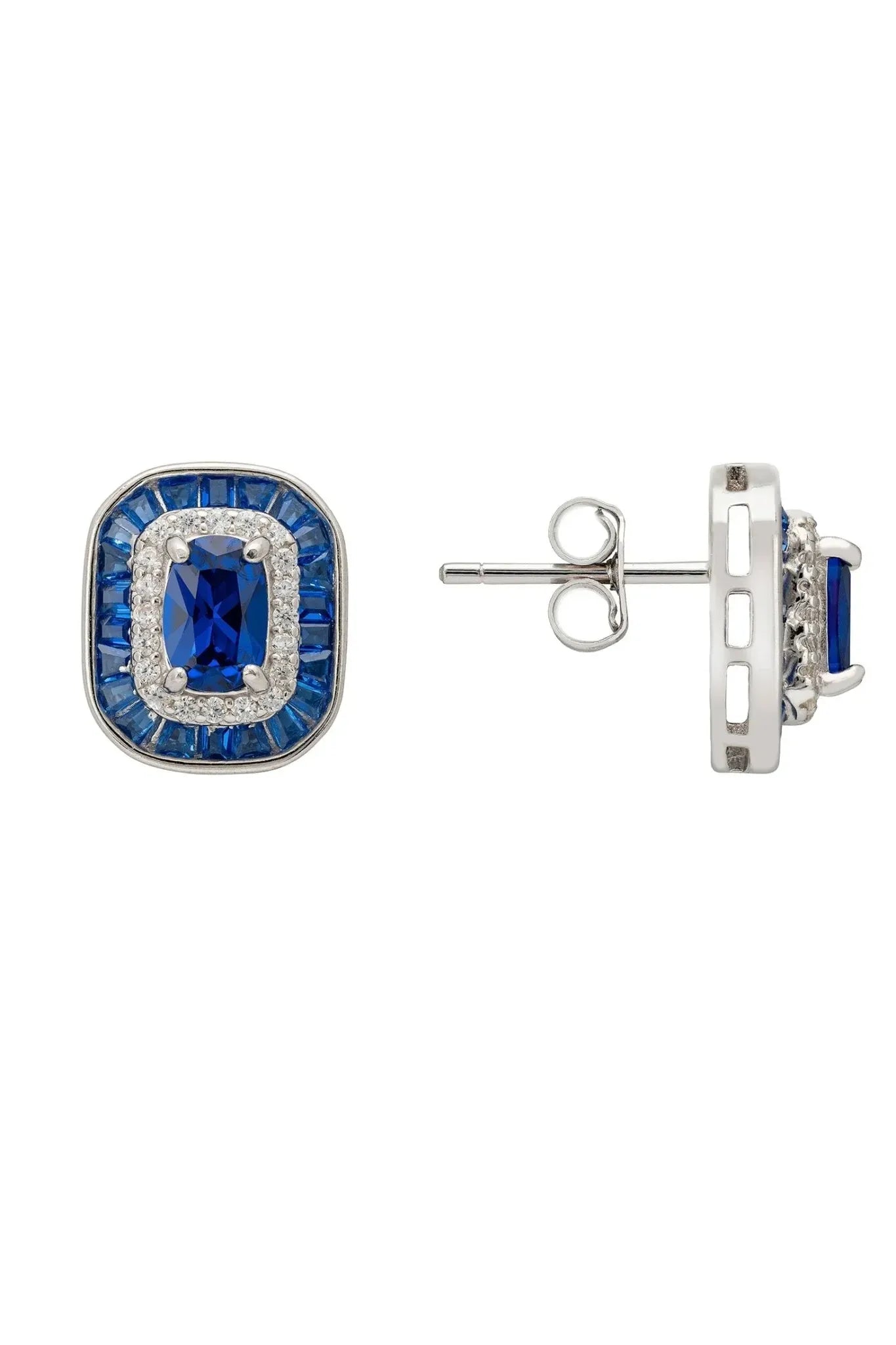 Great Gatsby Stud Earrings Sapphire Silver - LATELITA Earrings
