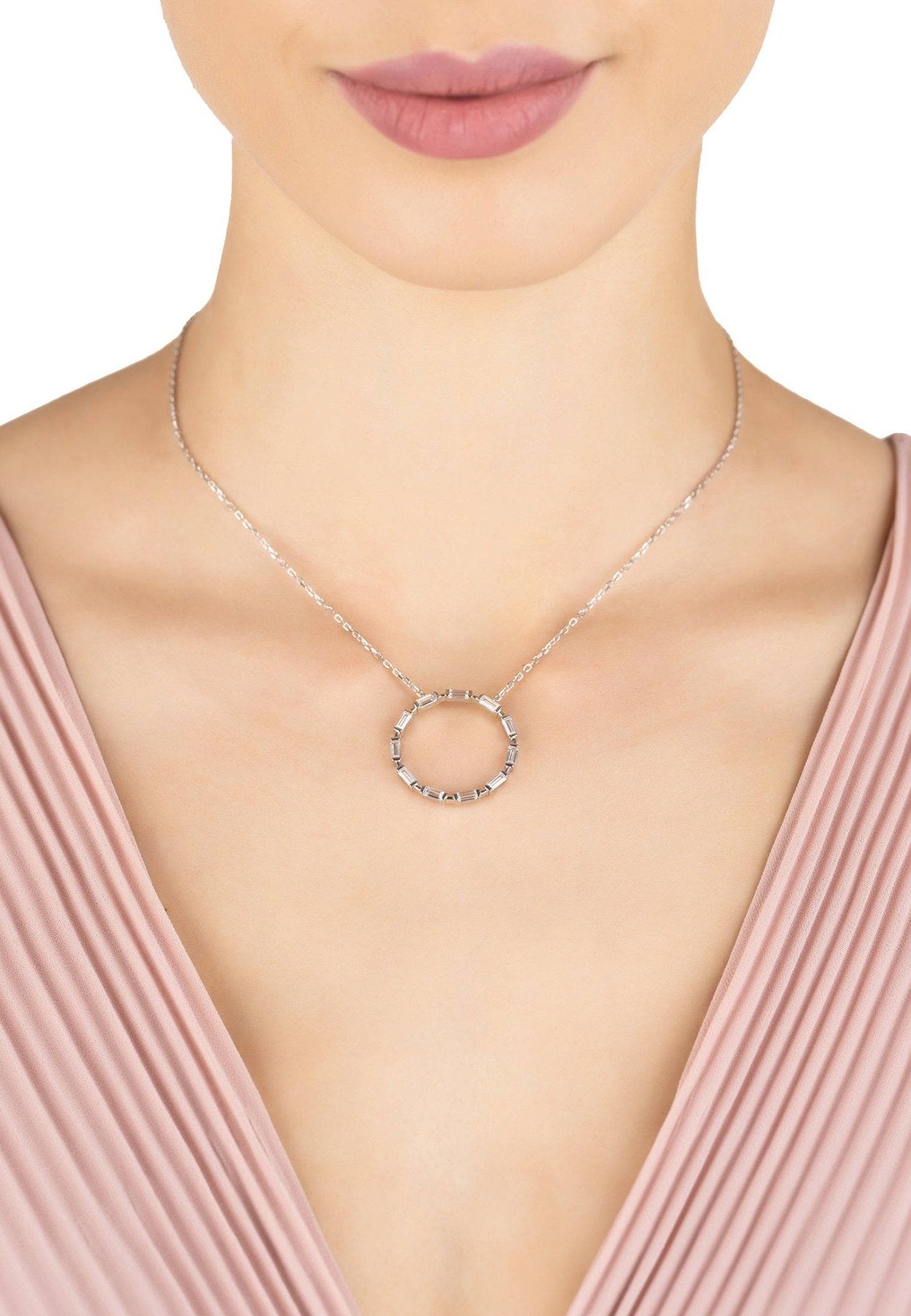 Halo Baguette Necklace Silver - LATELITA Necklaces