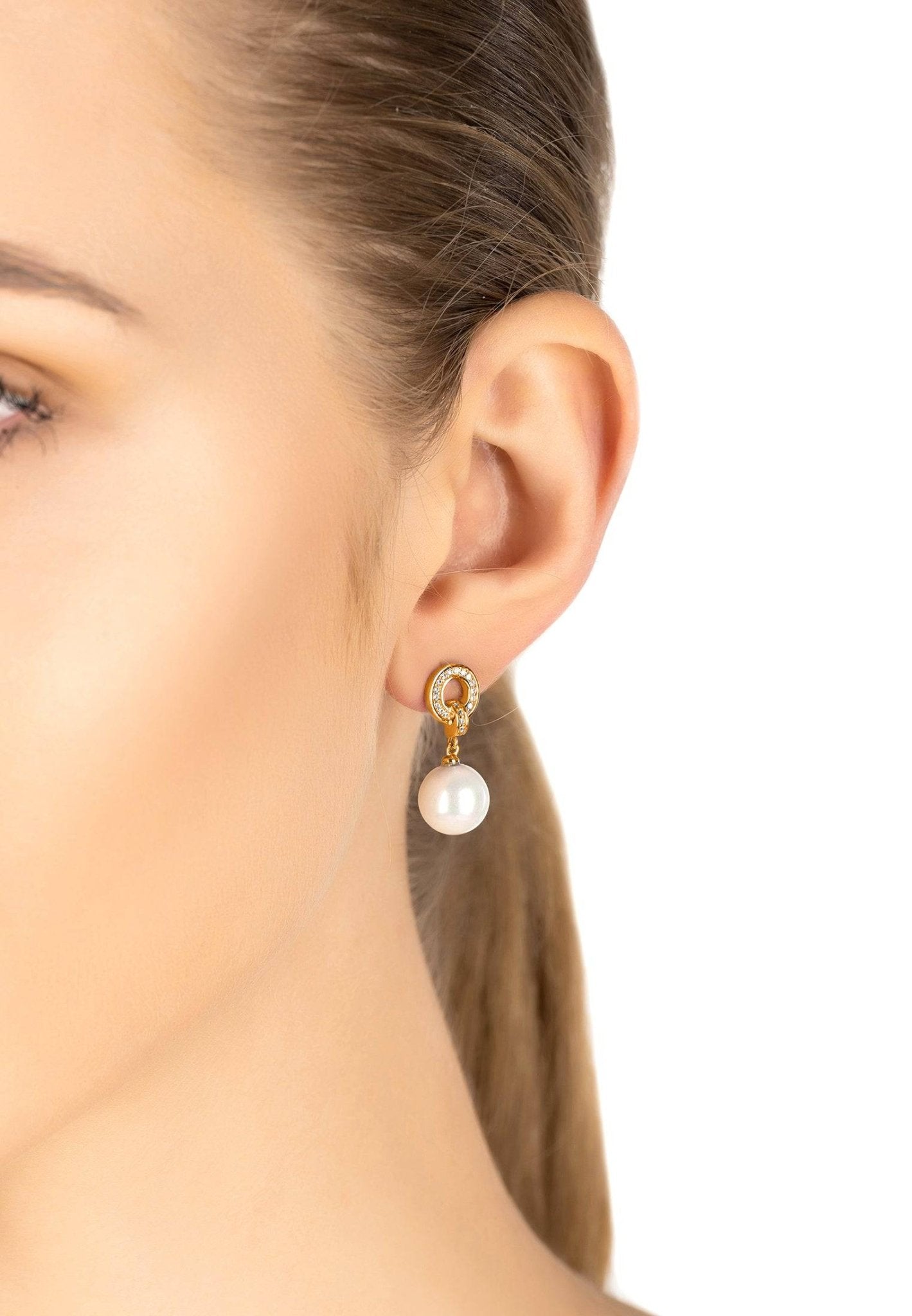 Halo Pearl Drop Earrings Gold - LATELITA Earrings
