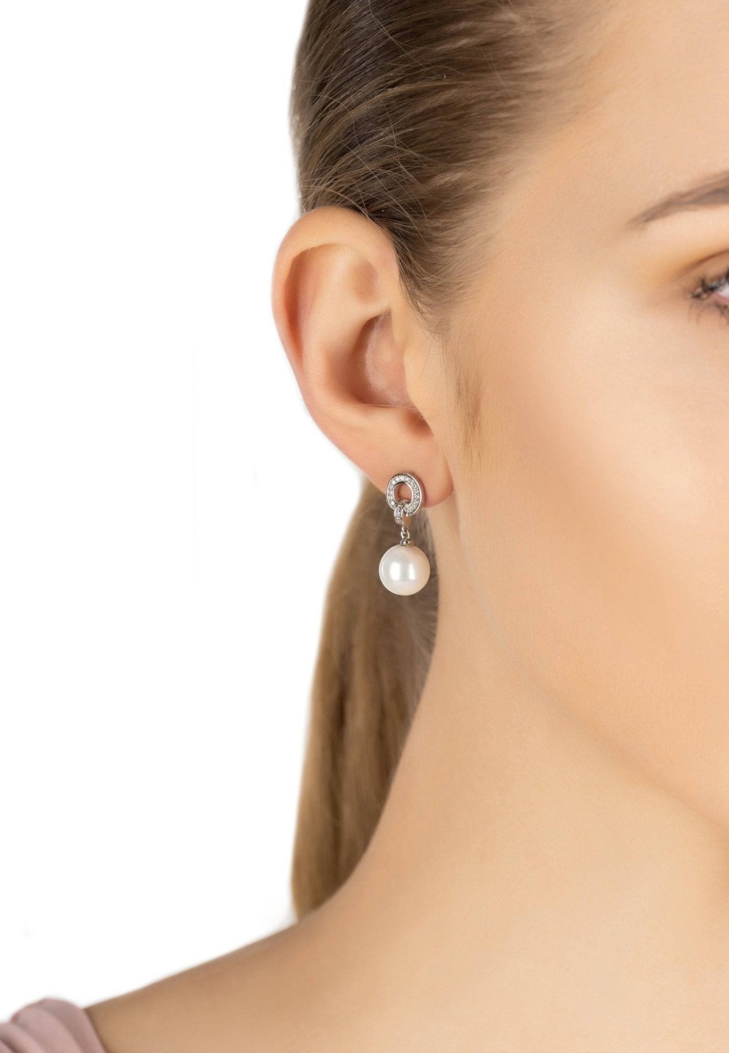 Halo Pearl Drop Earrings Silver - LATELITA Earrings