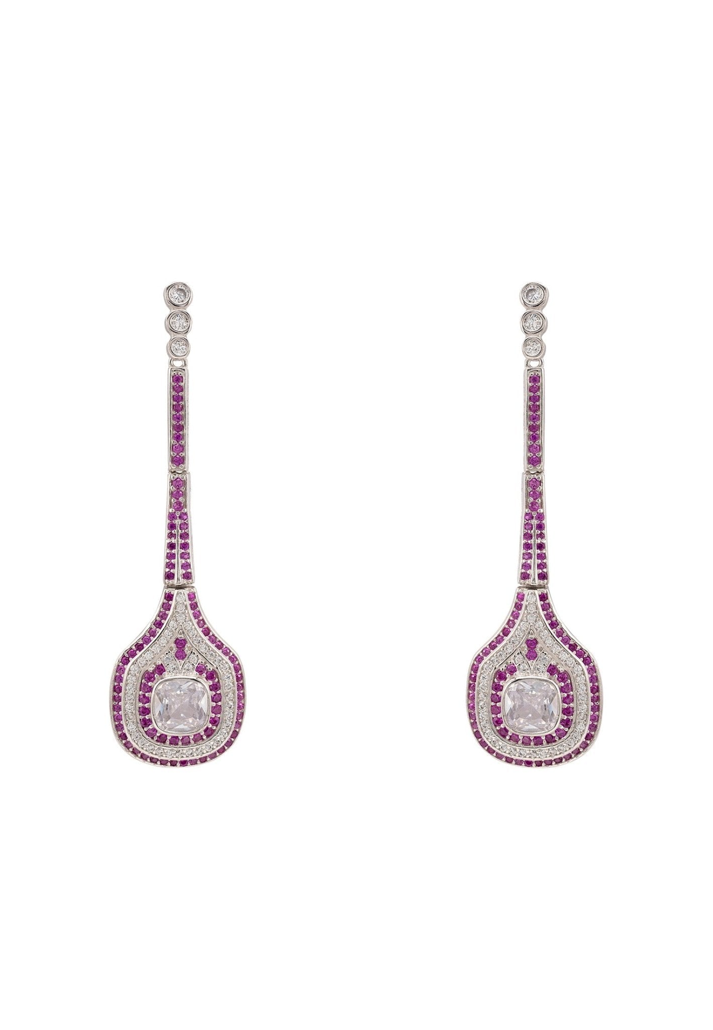 Hampton Long Drop Ruby Cz Earrings Silver - LATELITA Earrings