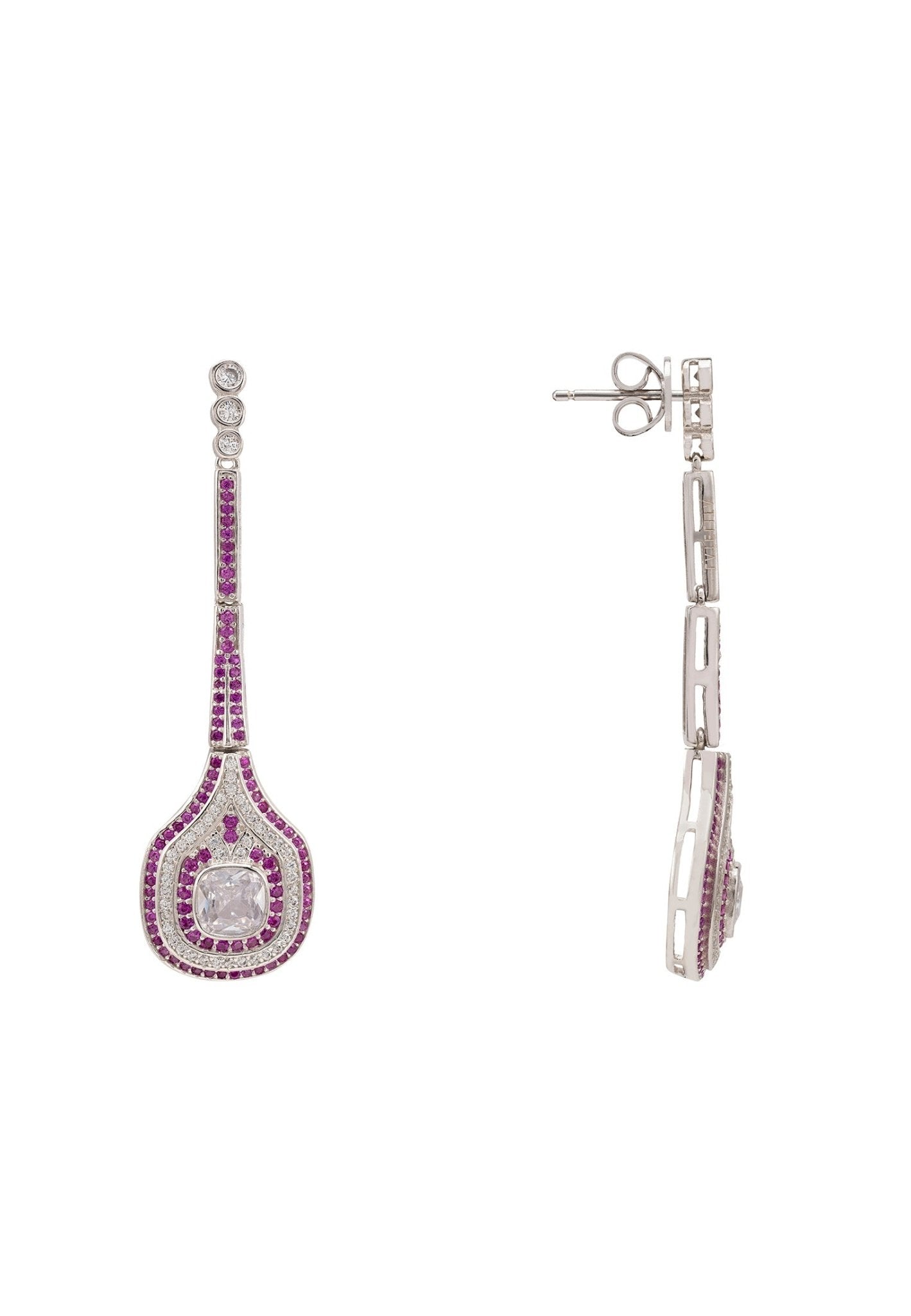 Hampton Long Drop Ruby Cz Earrings Silver - LATELITA Earrings