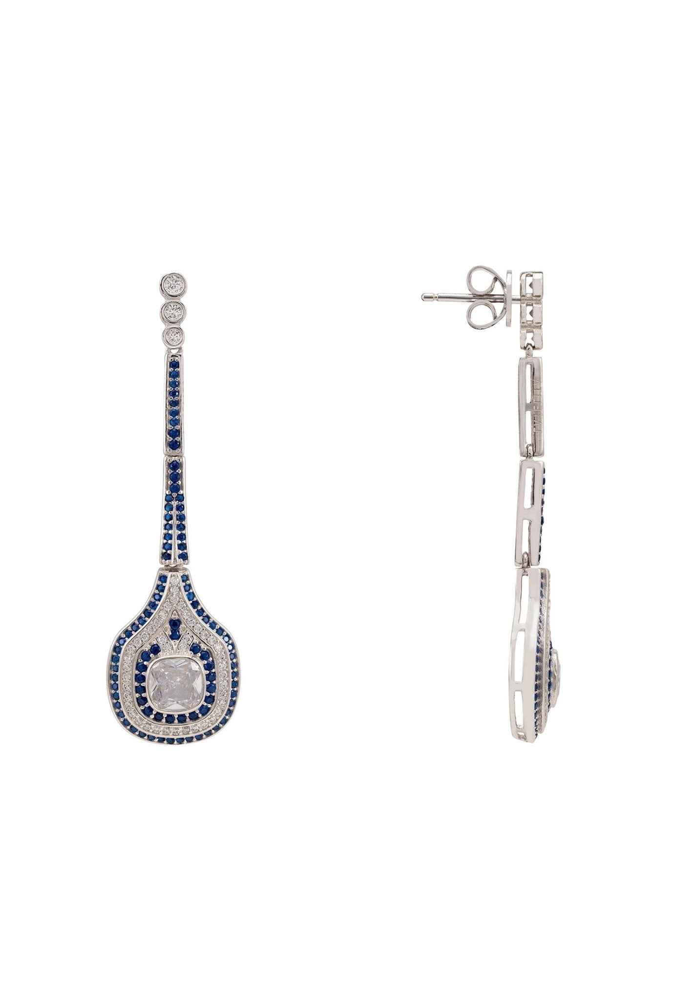Hampton Long Drop Sapphire Cz Earrings Silver - LATELITA
