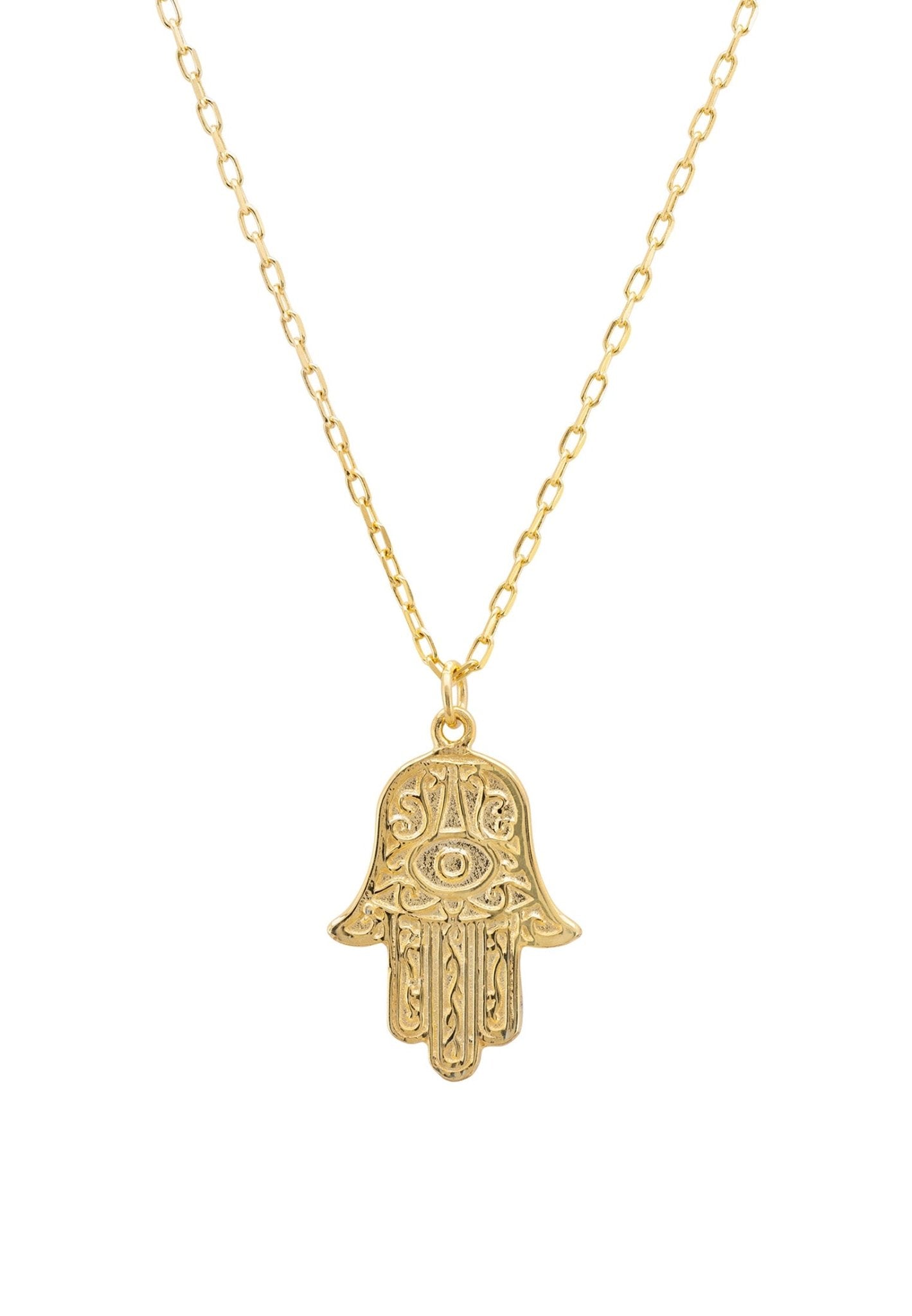 Hamsa Evil Eye Embossed Pendant Necklace Gold - LATELITA Necklaces