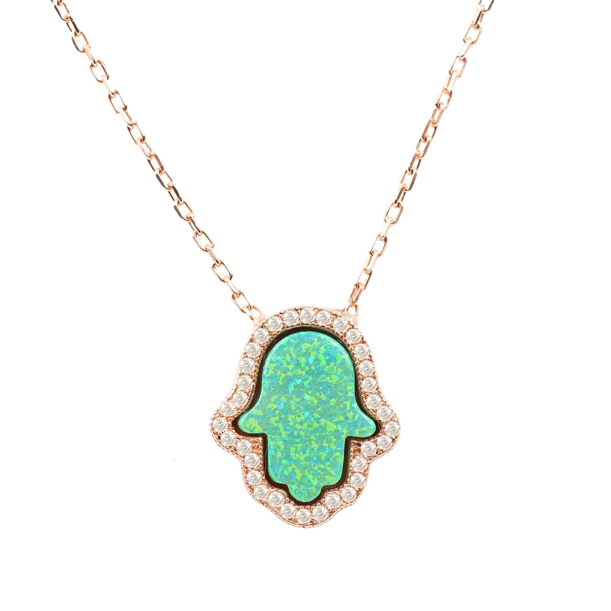 Hamsa Green Opalite Necklace Rosegold - LATELITA Necklaces