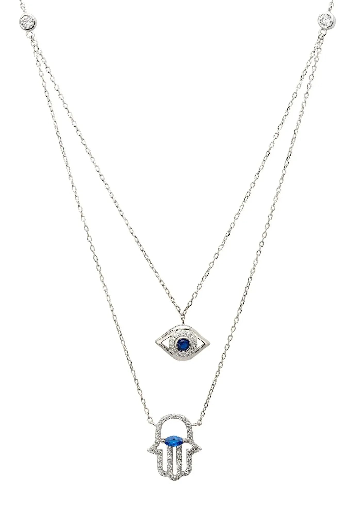 Yeidid International 925 Sterling Silver Hamsa Hand Evil Eye Pendant Necklace – 18 Inch