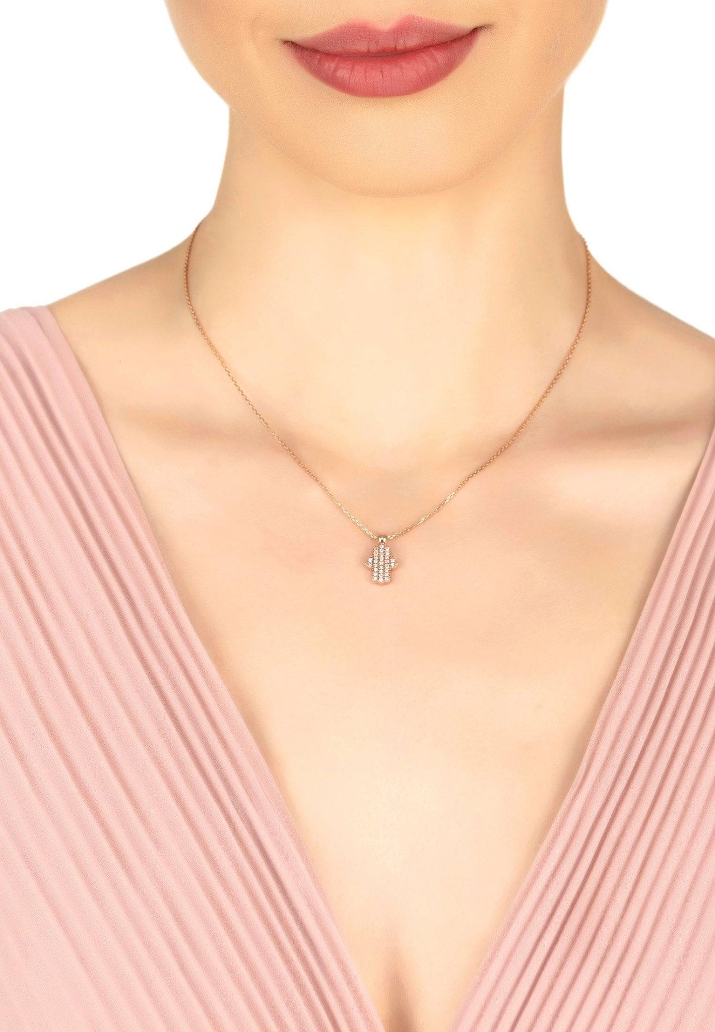 Hamsa Hand Charm Pendant Necklace Rosegold - LATELITA Necklaces