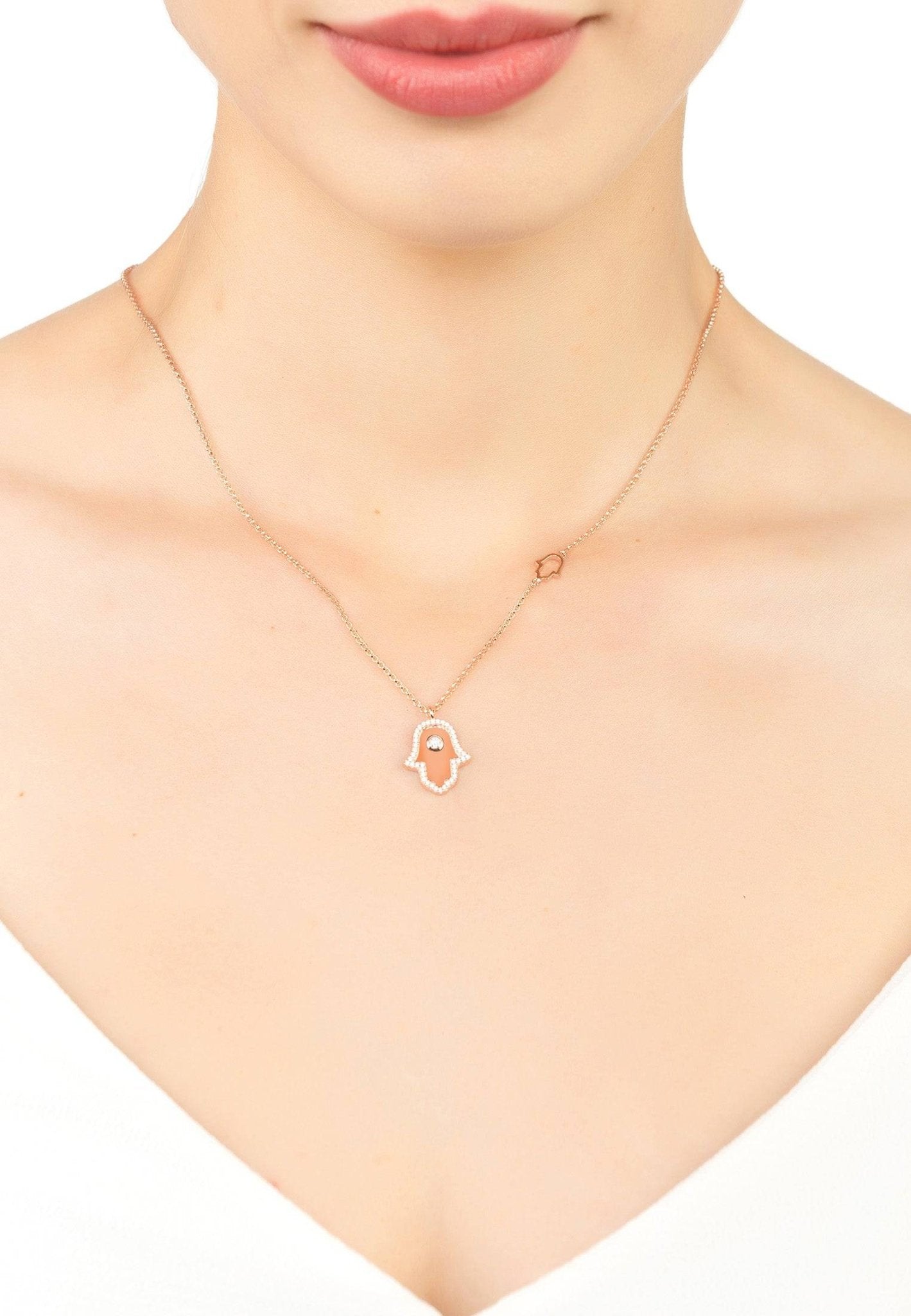 Hamsa Hand Metallic Charm Necklace Rosegold - LATELITA Necklaces