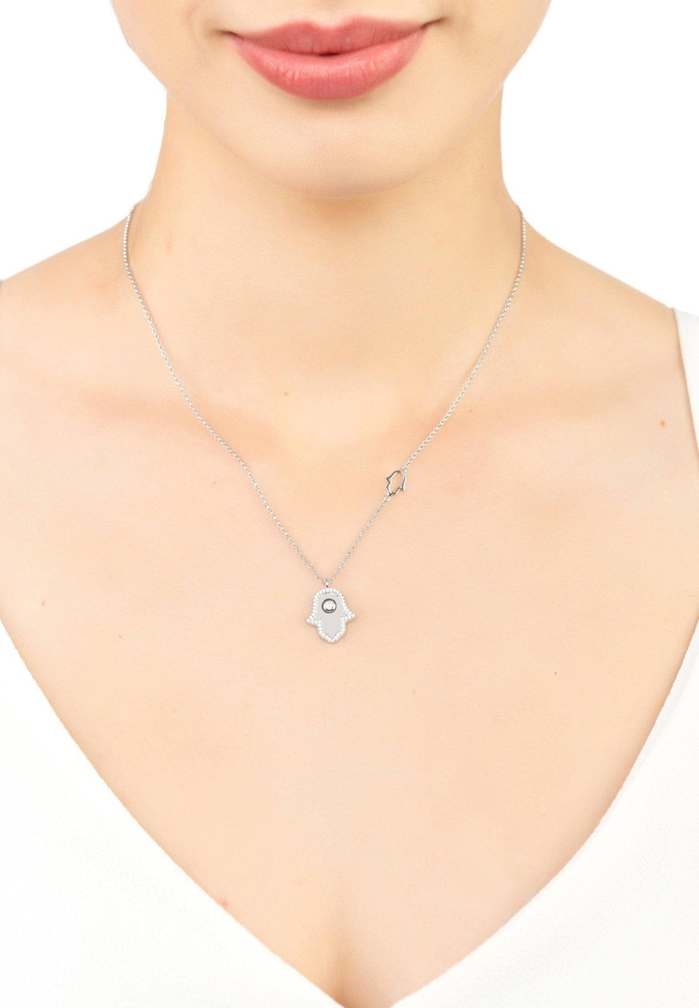 Hamsa Hand Metallic Charm Necklace Silver - LATELITA Necklaces