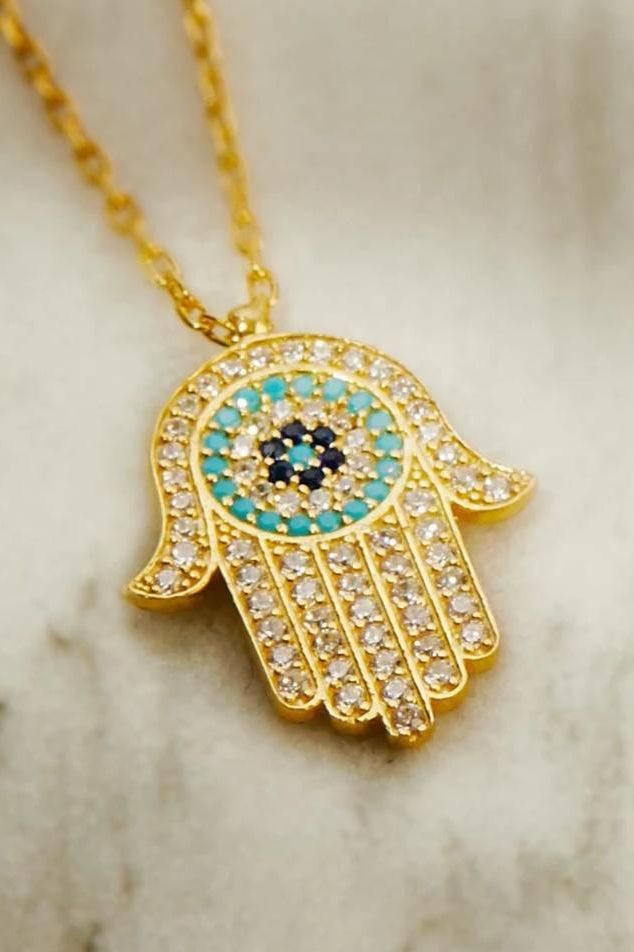 Hamsa Hand With Evil Eye Pendant Necklace Gold - LATELITA Necklaces