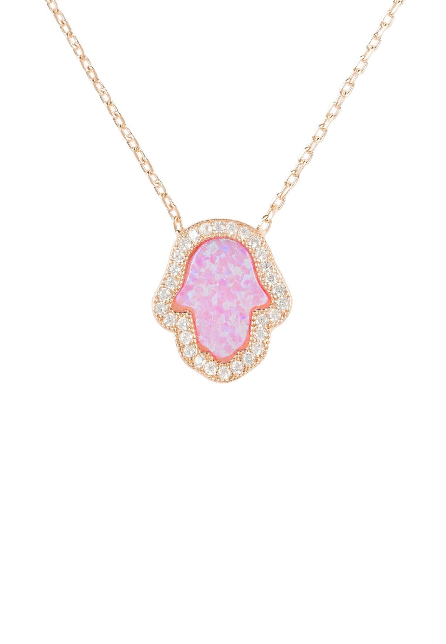 Hamsa Opalite Necklace Pink Rosegold - LATELITA Necklaces