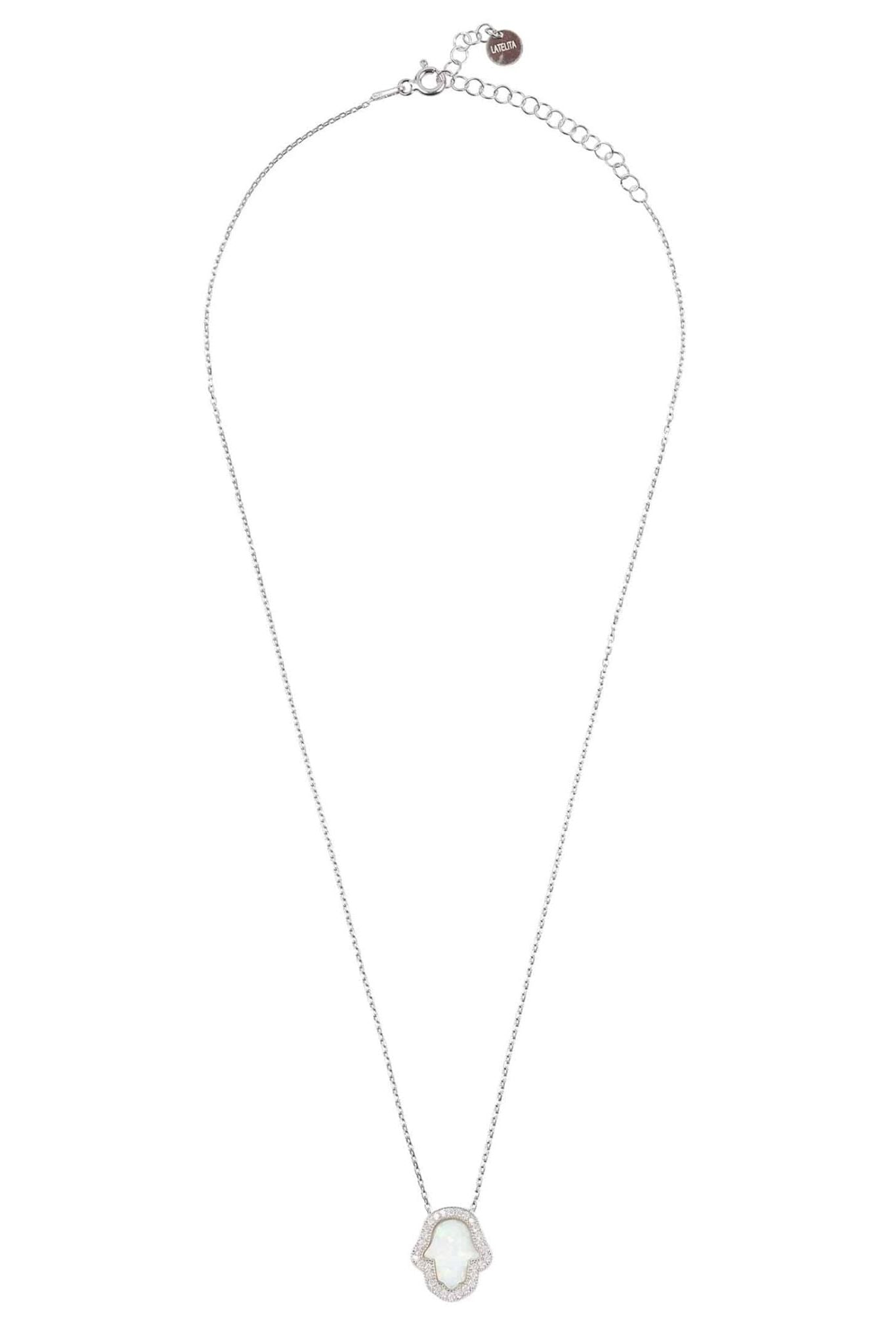Hamsa Opalite Necklace White Silver - LATELITA Necklaces