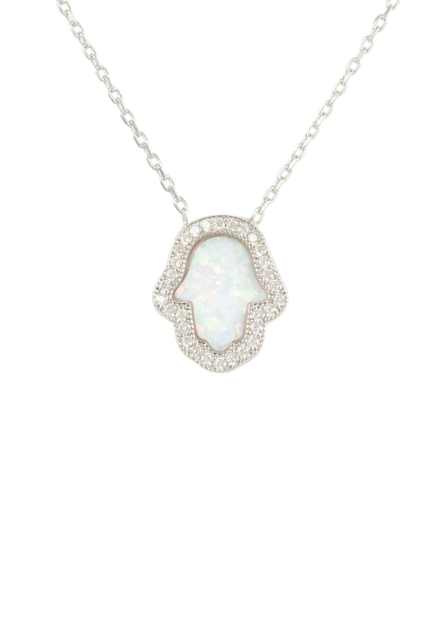 Hamsa Opalite Necklace White Silver - LATELITA Necklaces