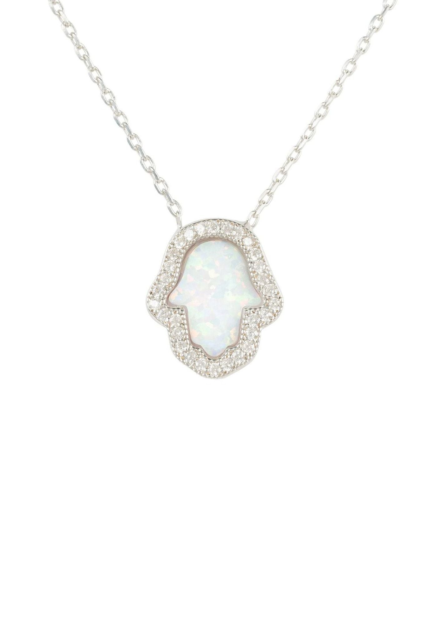 Hamsa Opalite Necklace White Silver - LATELITA Necklaces