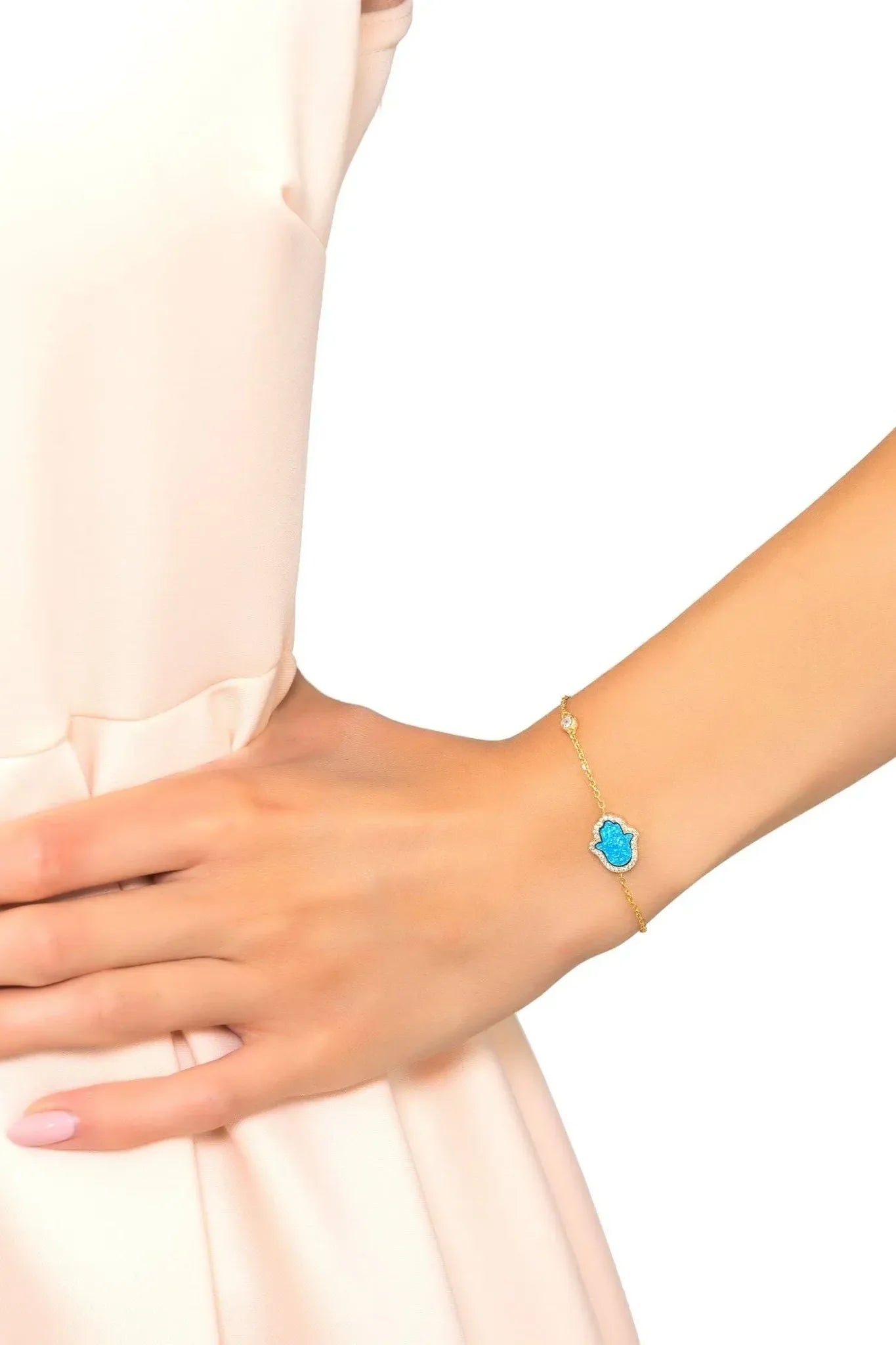 Hamsa Opalite Turquoise Blue Bracelet Gold - LATELITA Bracelets