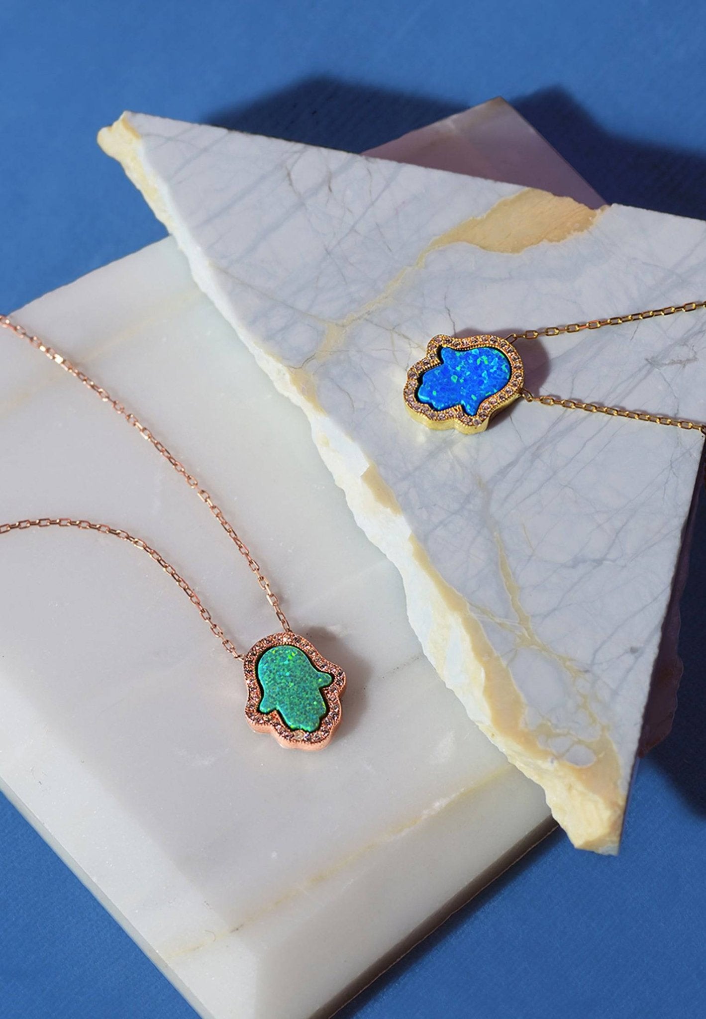 Hamsa Opalite Turquoise Blue Necklace Gold - LATELITA Necklaces