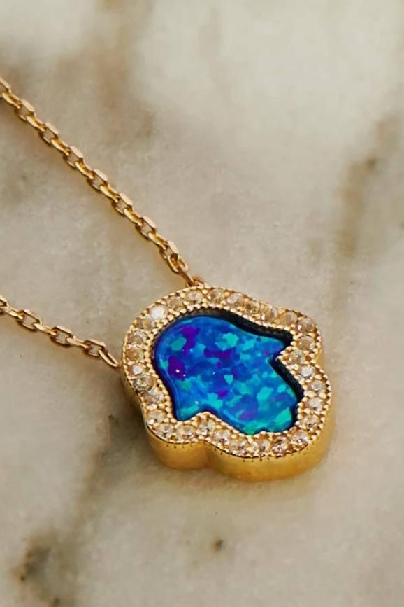 Hamsa Opalite Turquoise Blue Necklace Gold - LATELITA Necklaces
