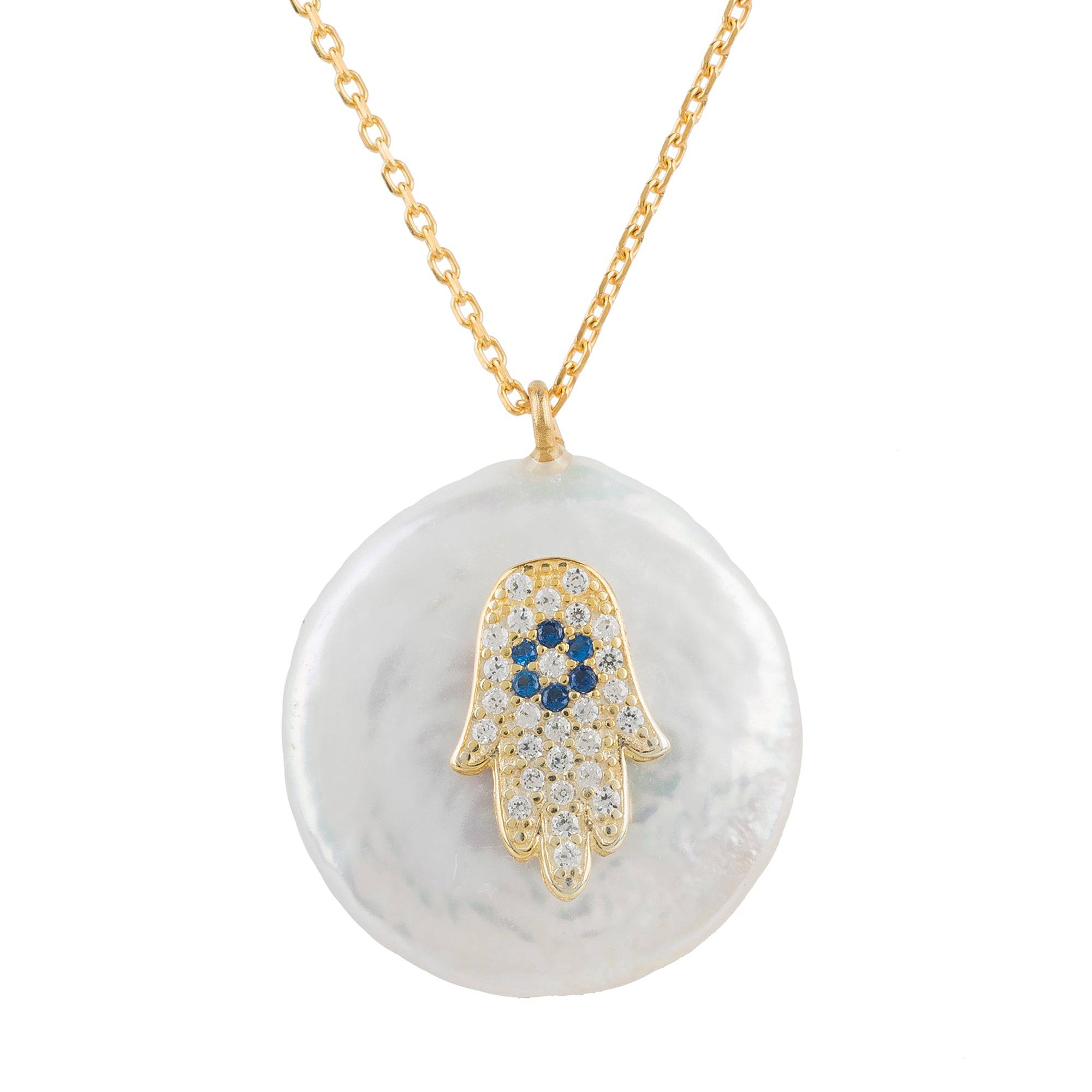 Hamsa Pearl Pendant Necklace Gold - LATELITA Necklaces