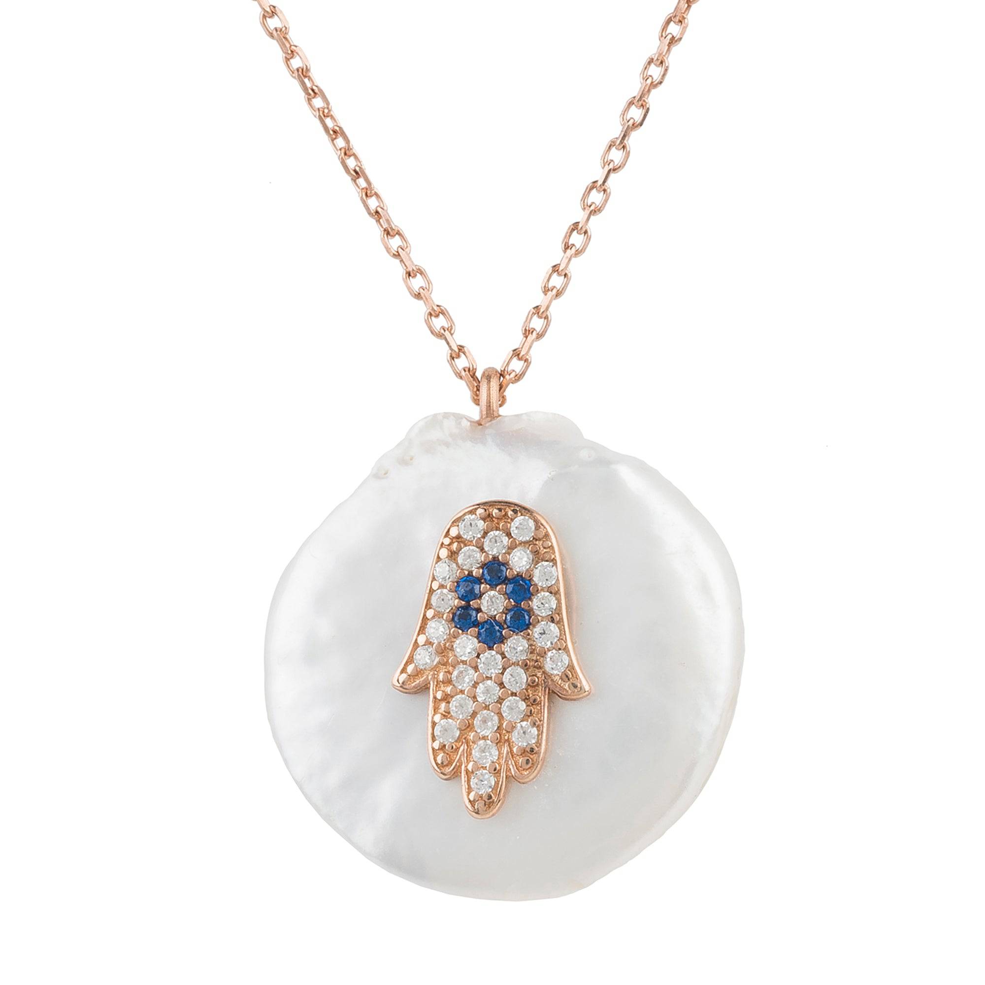 Hamsa Pearl Pendant Necklace Rosegold - LATELITA Necklaces