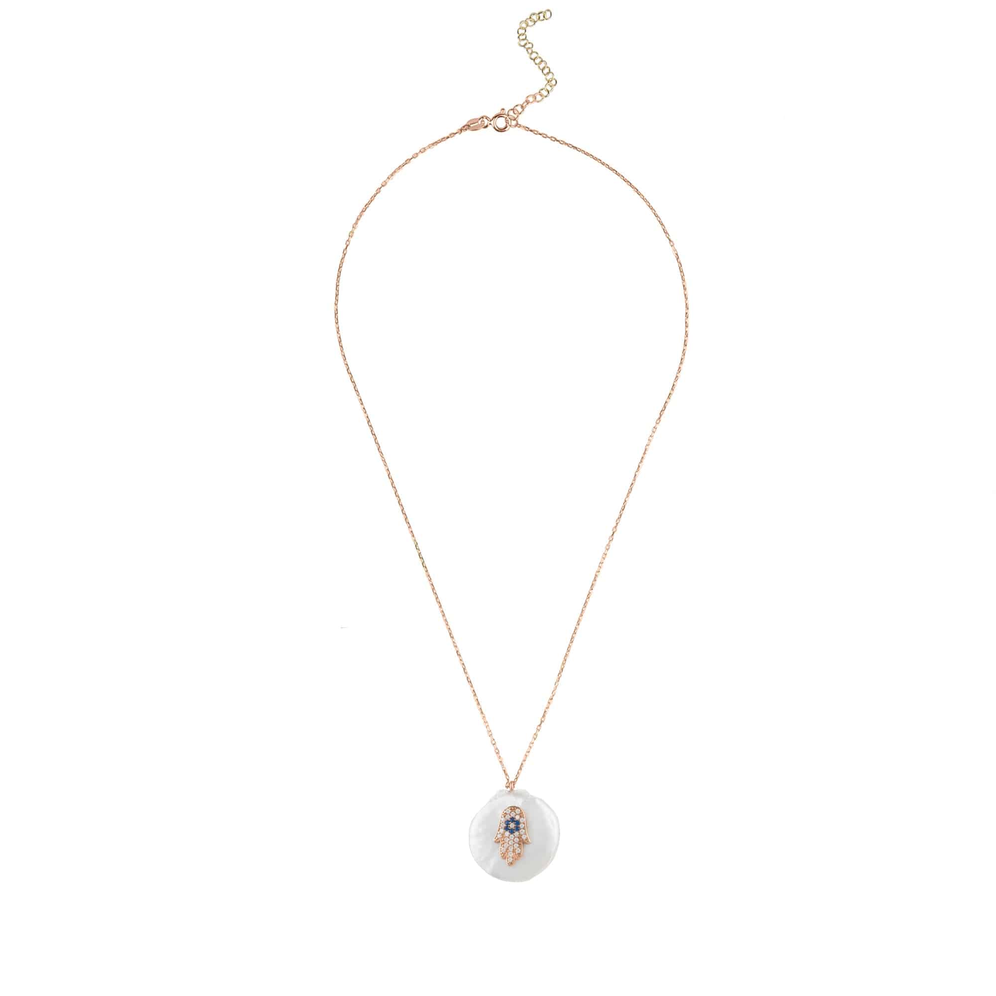 Hamsa Pearl Pendant Necklace Rosegold - LATELITA Necklaces
