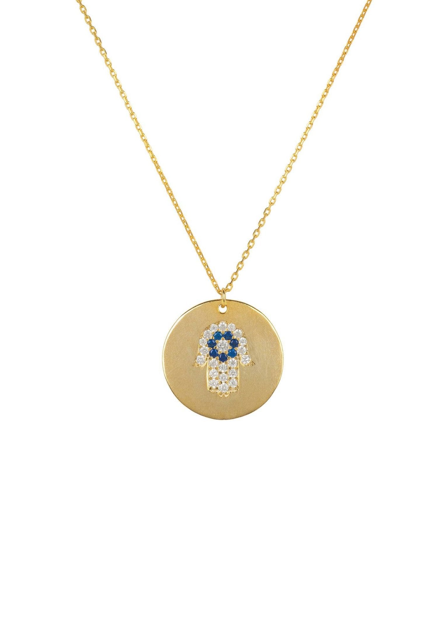 Hamsa Polished Disc Pendant Necklace Gold - LATELITA Necklaces
