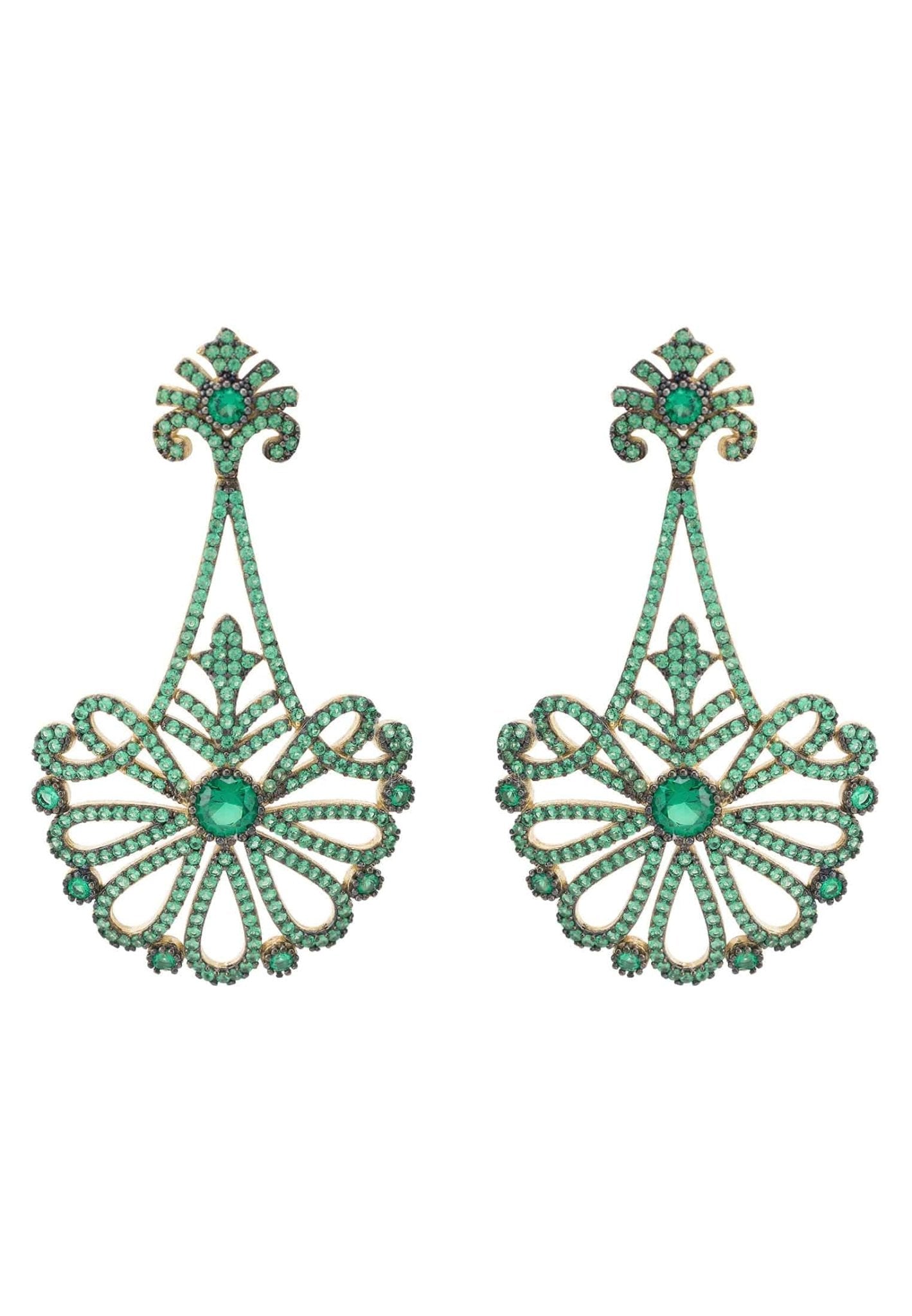 Harlequin Drop Earrings Gold Emerald - LATELITA Earrings