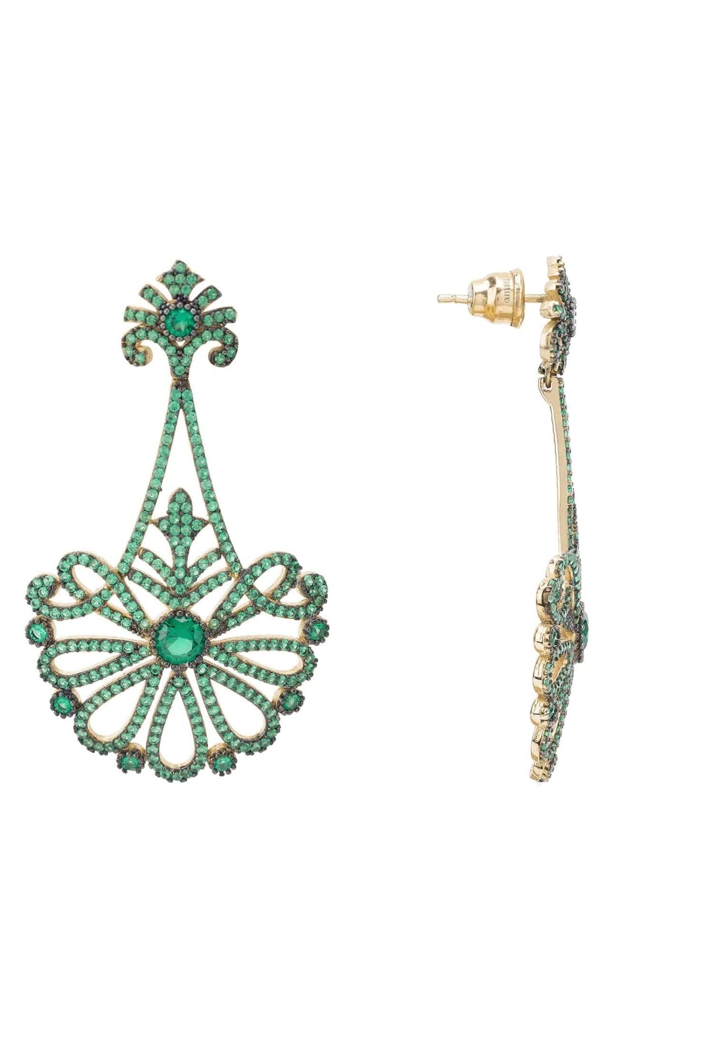 Harlequin Drop Earrings Gold Emerald - LATELITA Earrings