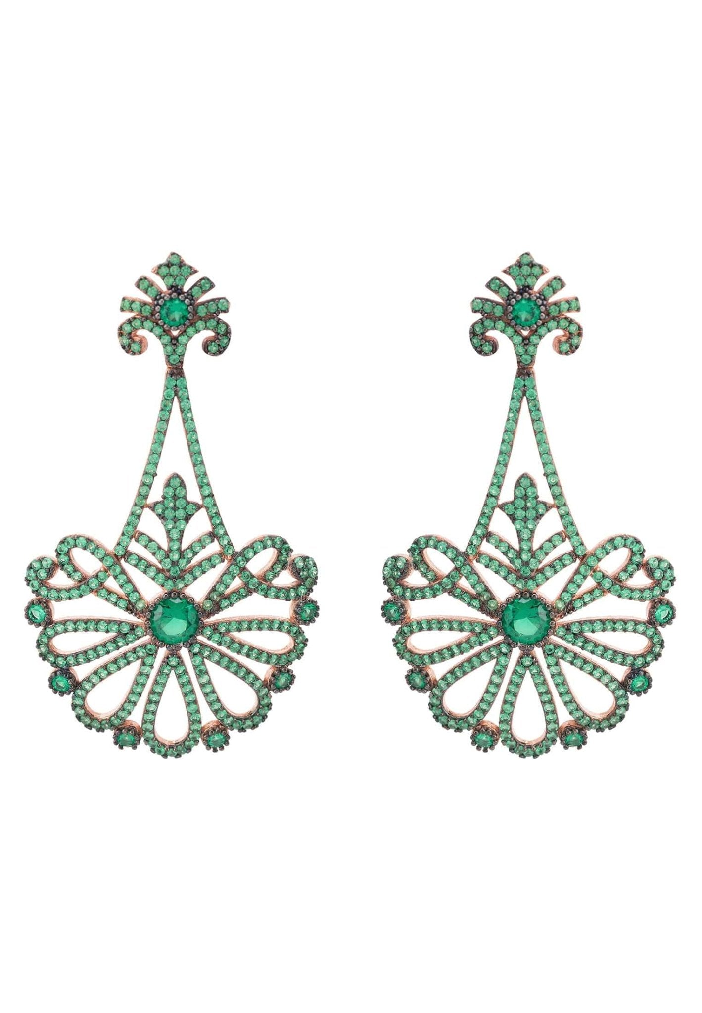 Harlequin Drop Earrings Rosegold Emerald - LATELITA Earrings