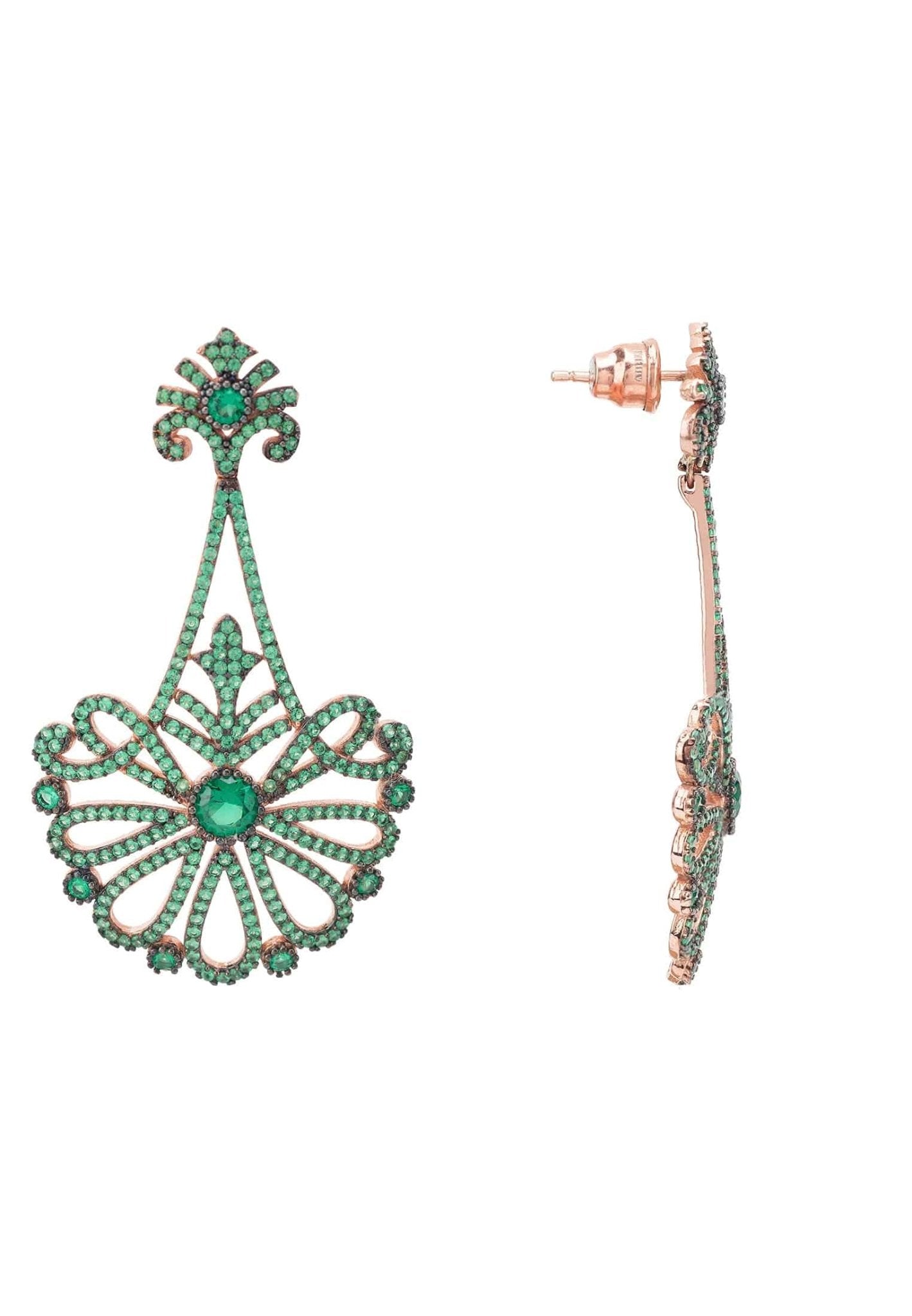 Harlequin Drop Earrings Rosegold Emerald - LATELITA Earrings