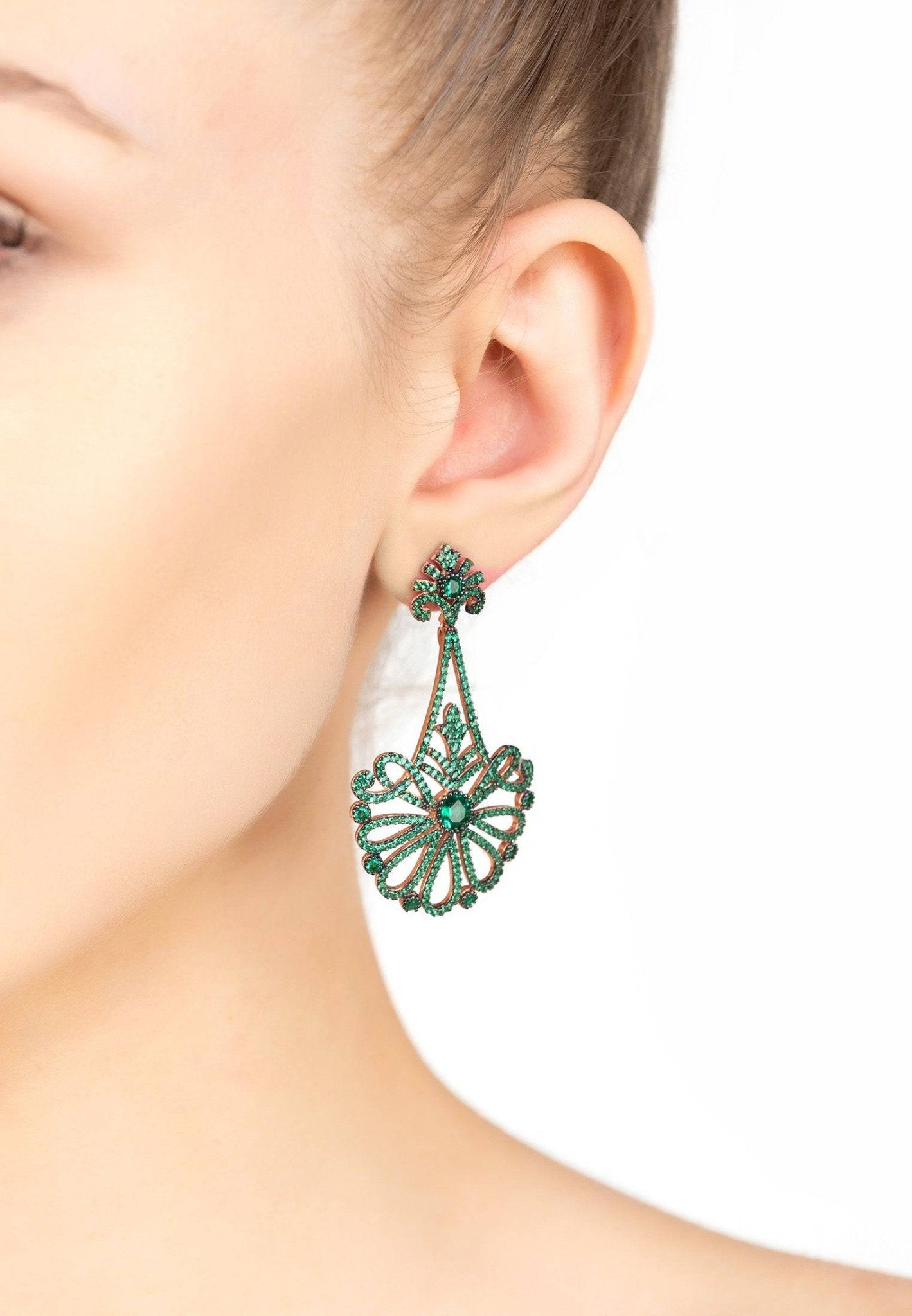 Harlequin Drop Earrings Silver Emerald - LATELITA Earrings