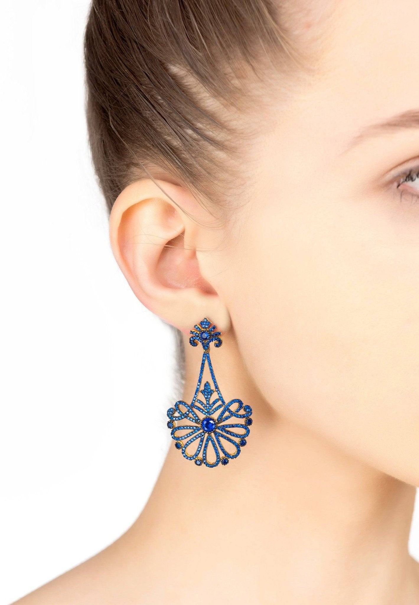 Harlequin Drop Earrings Silver Sapphire - LATELITA Earrings