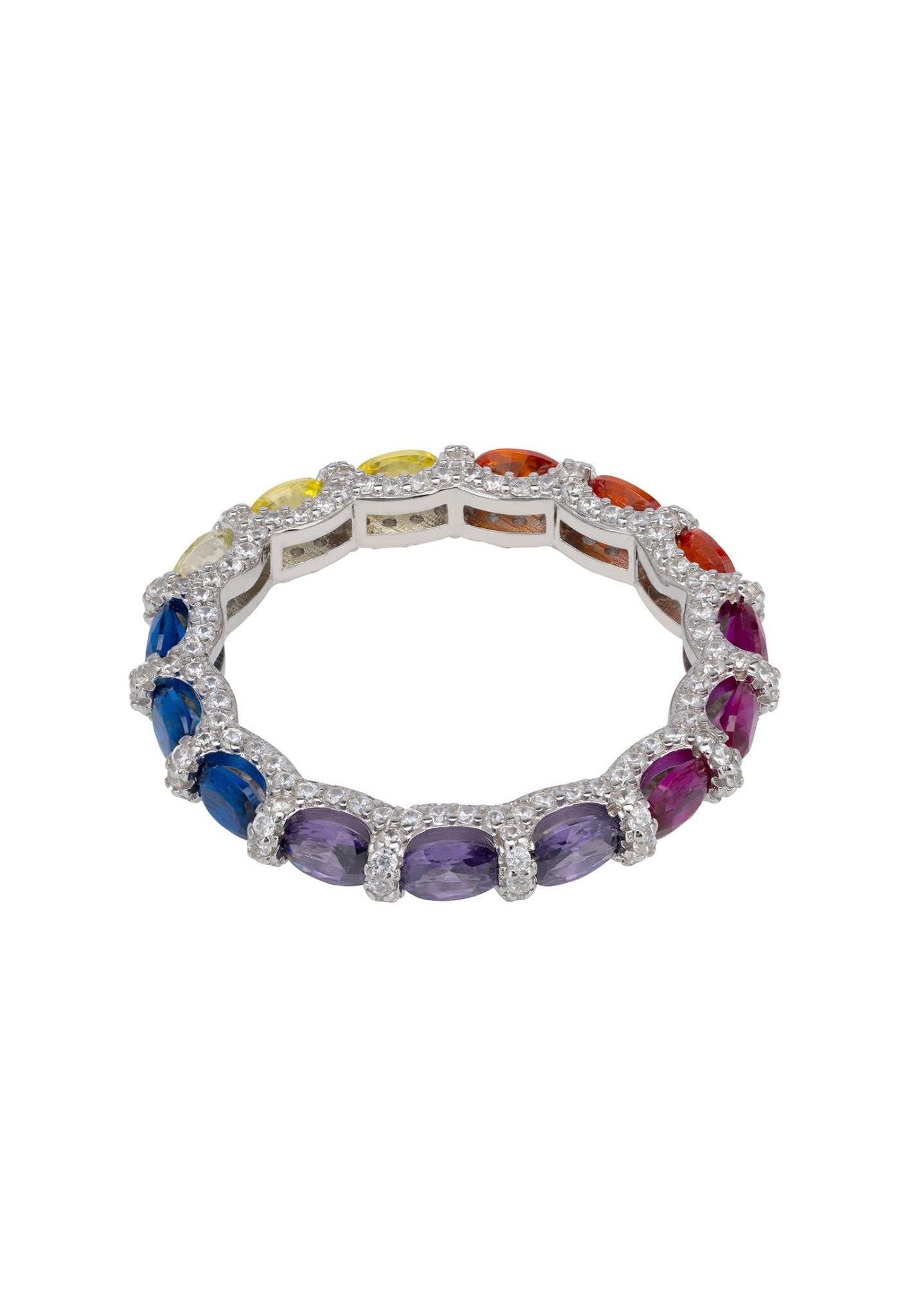 Harlequin Vibrant Rainbow Cocktail Ring Silver - LATELITA Rings