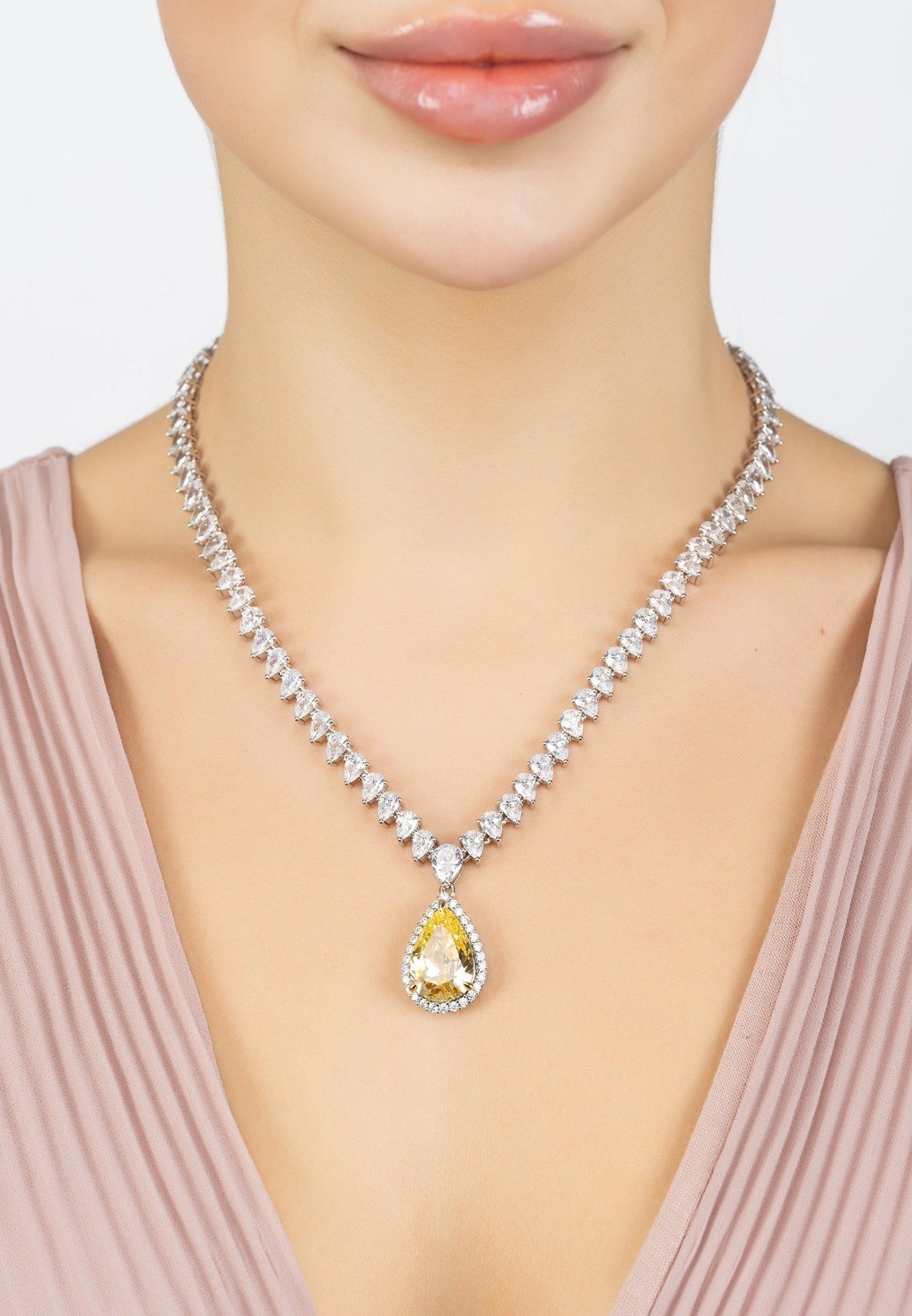 Harlow Lemon Topaz Teardrop Pendant Necklace Silver - LATELITA Necklaces