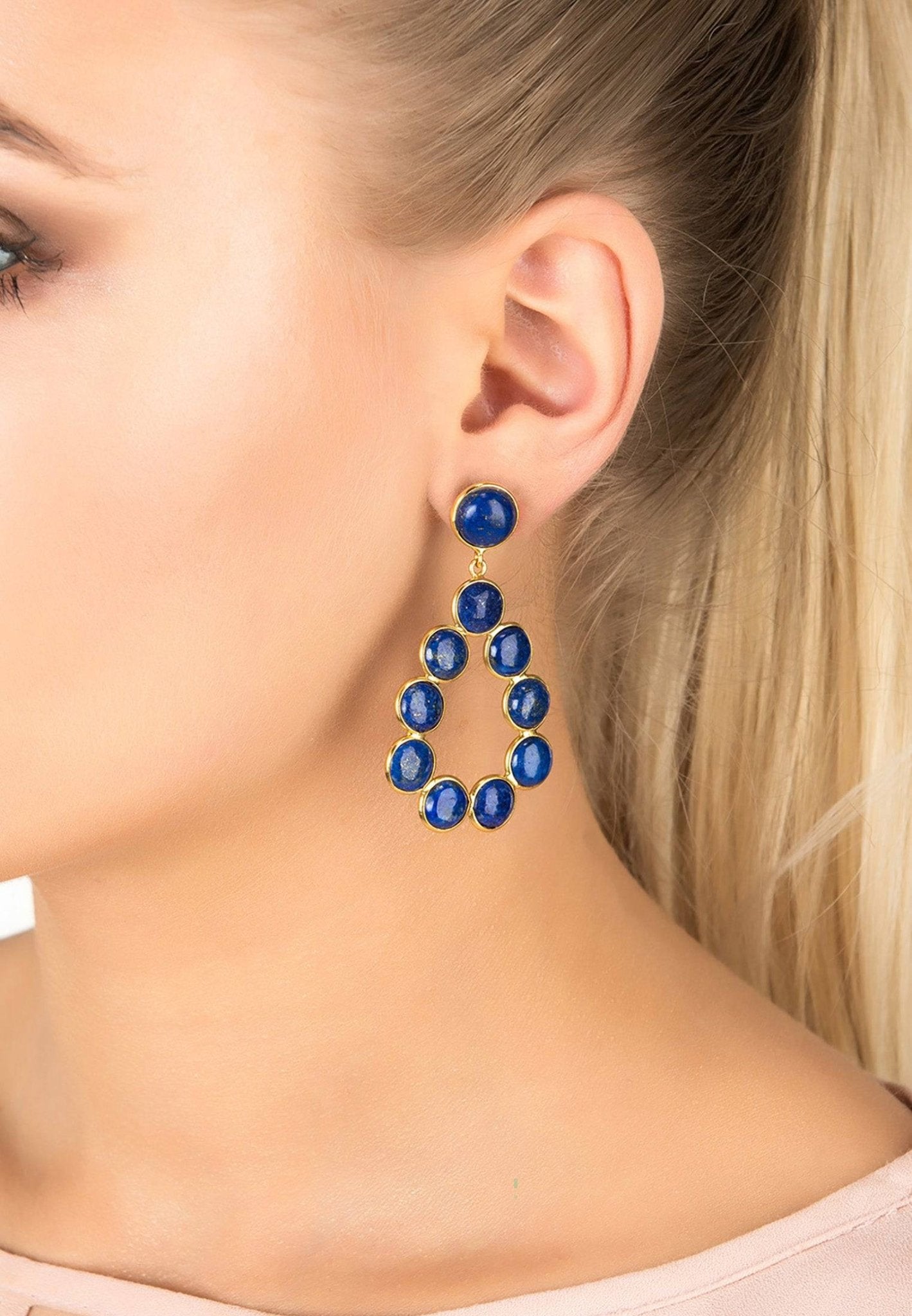 Hatun Gemstone Statement Earrings Gold Lapis Lazuli - LATELITA Earrings