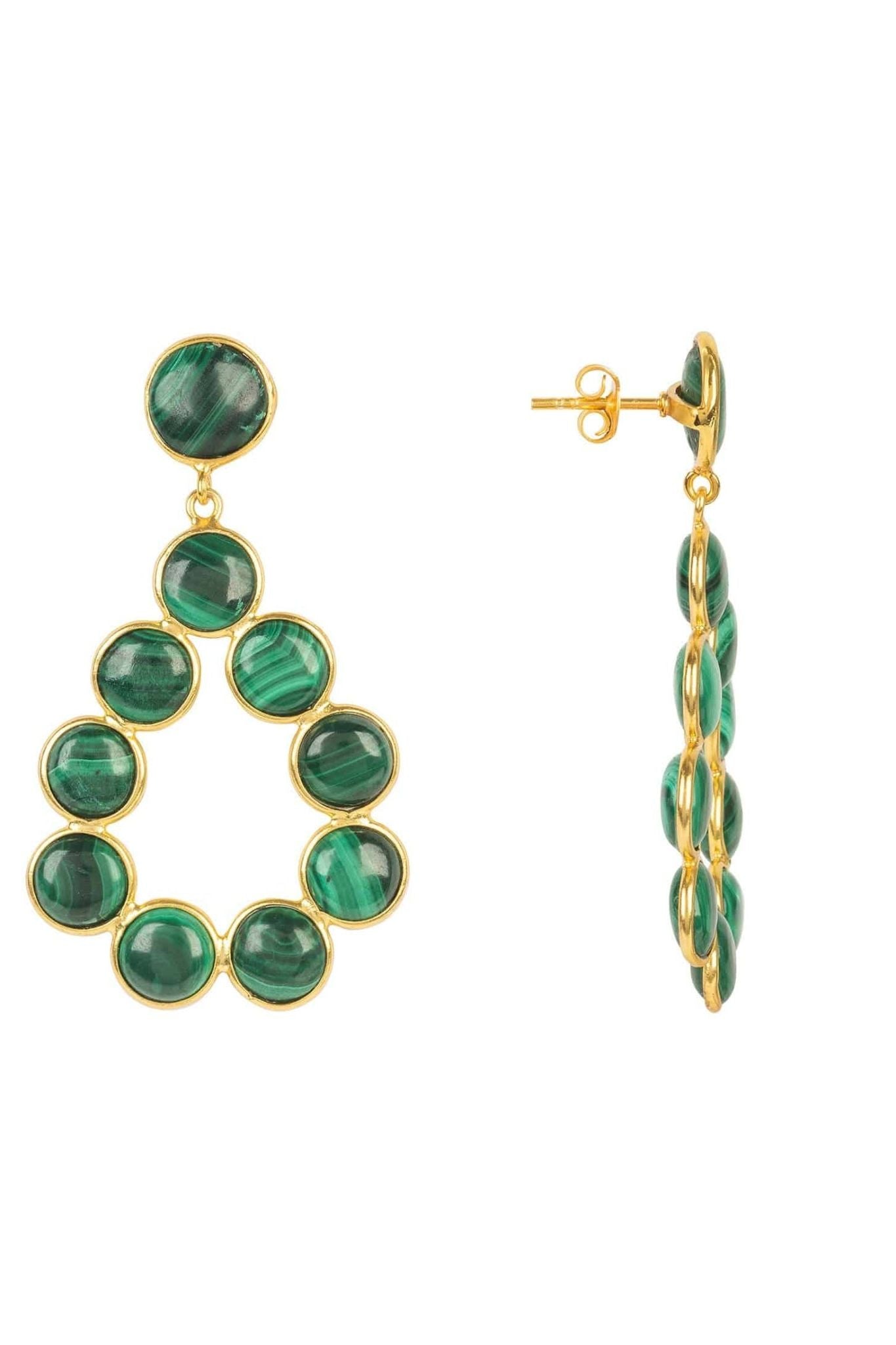 Hatun Gemstone Statement Earrings Gold Malachite - LATELITA Earrings