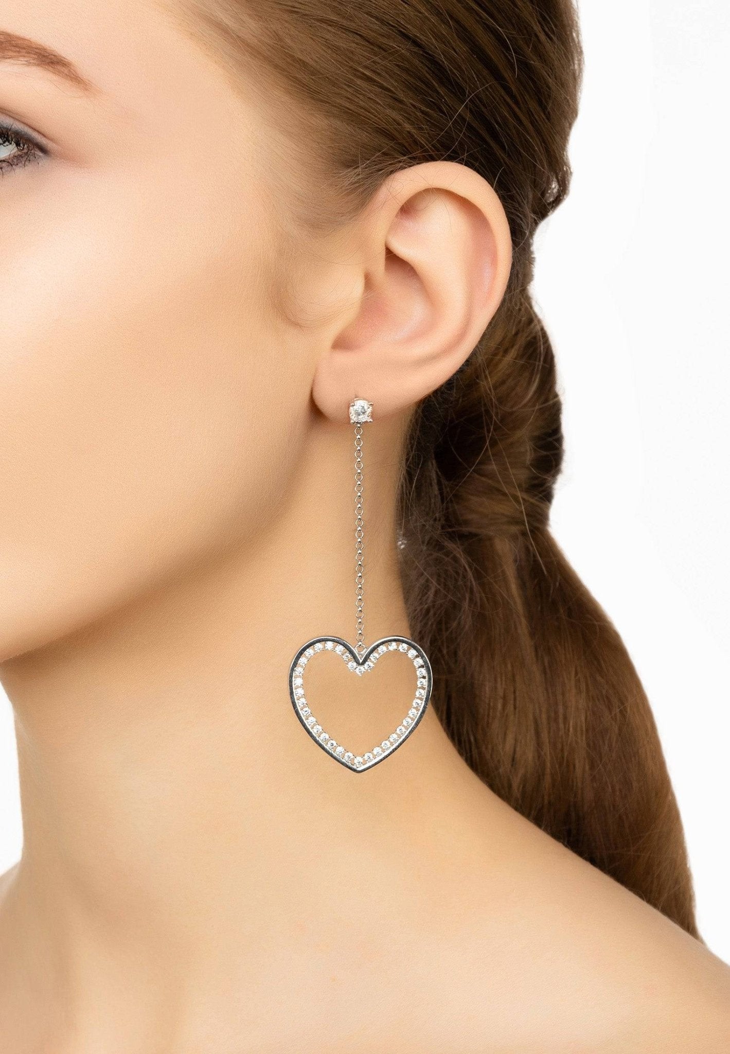 Heart Big Drop Earrings Silver - LATELITA Earrings