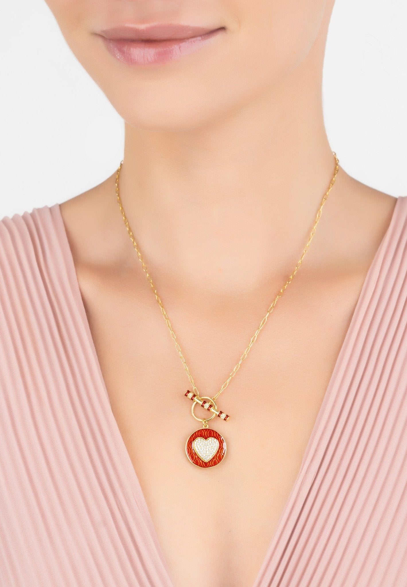 Heart Enamel Lariat Necklace Gold - LATELITA Necklaces