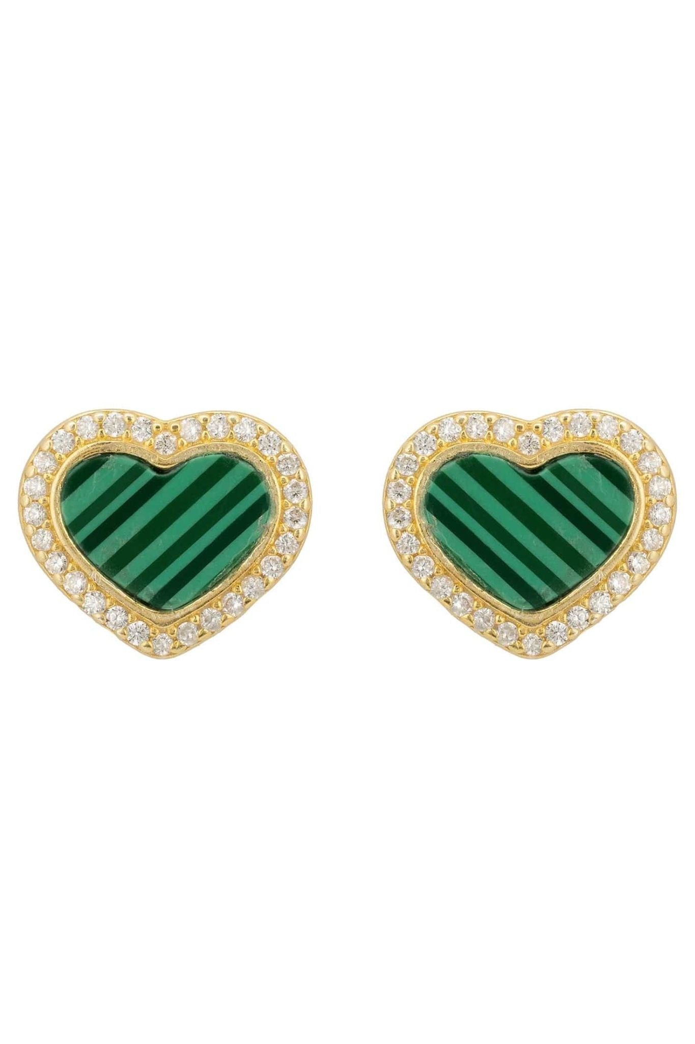 Heart Enamel Malachite Stud Earrings Gold - LATELITA Earrings