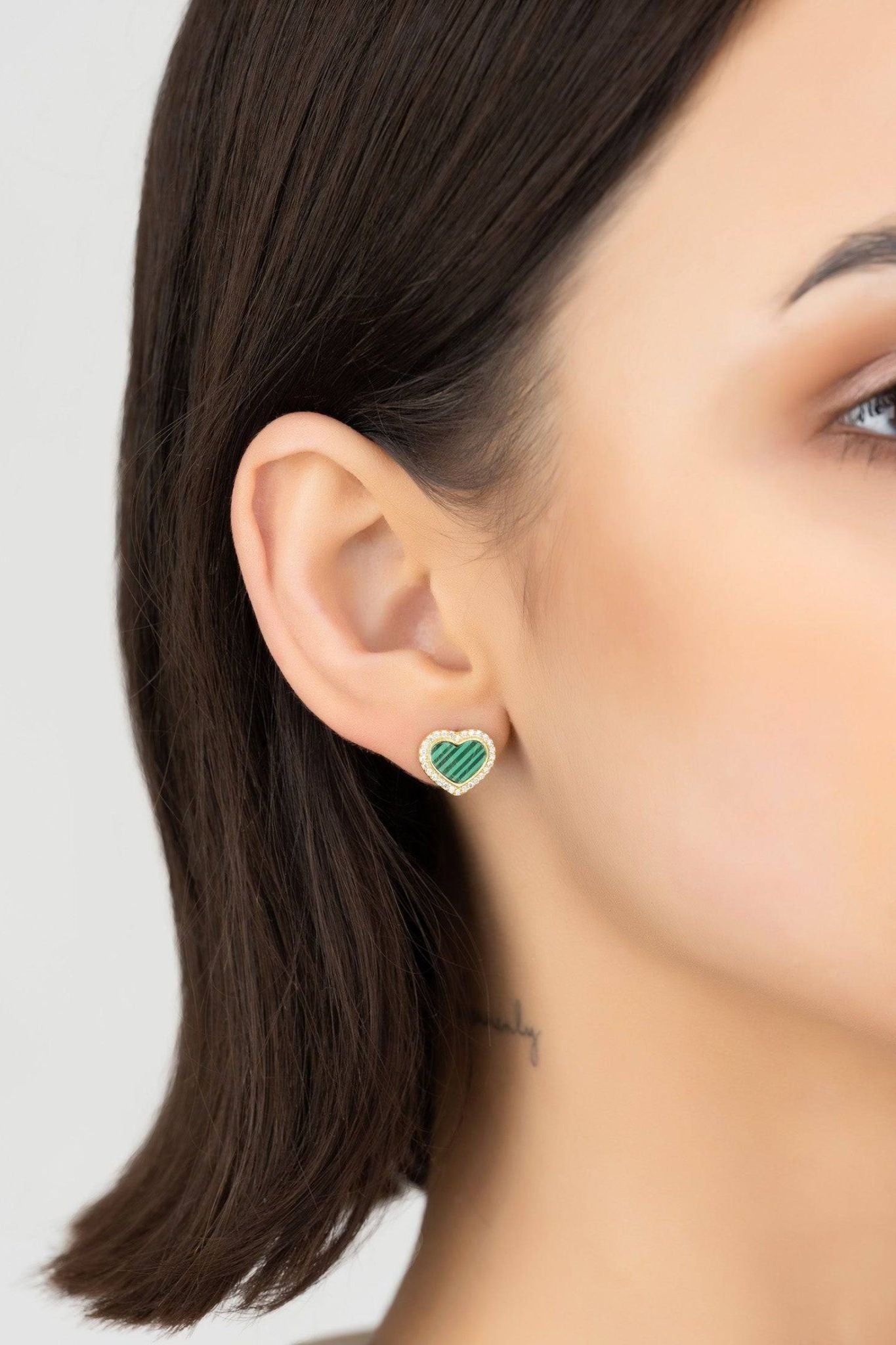 Heart Enamel Malachite Stud Earrings Gold - LATELITA Earrings
