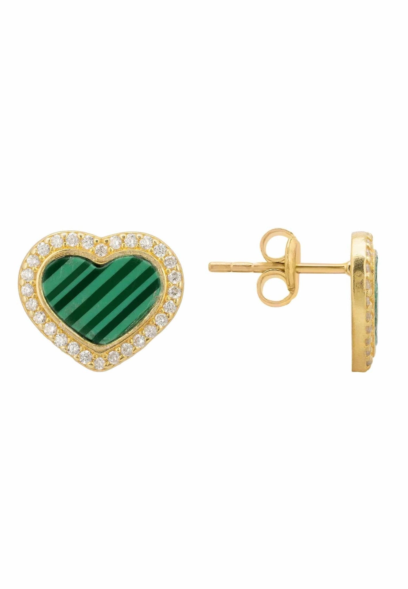 Heart Enamel Malachite Stud Earrings Gold - LATELITA Earrings