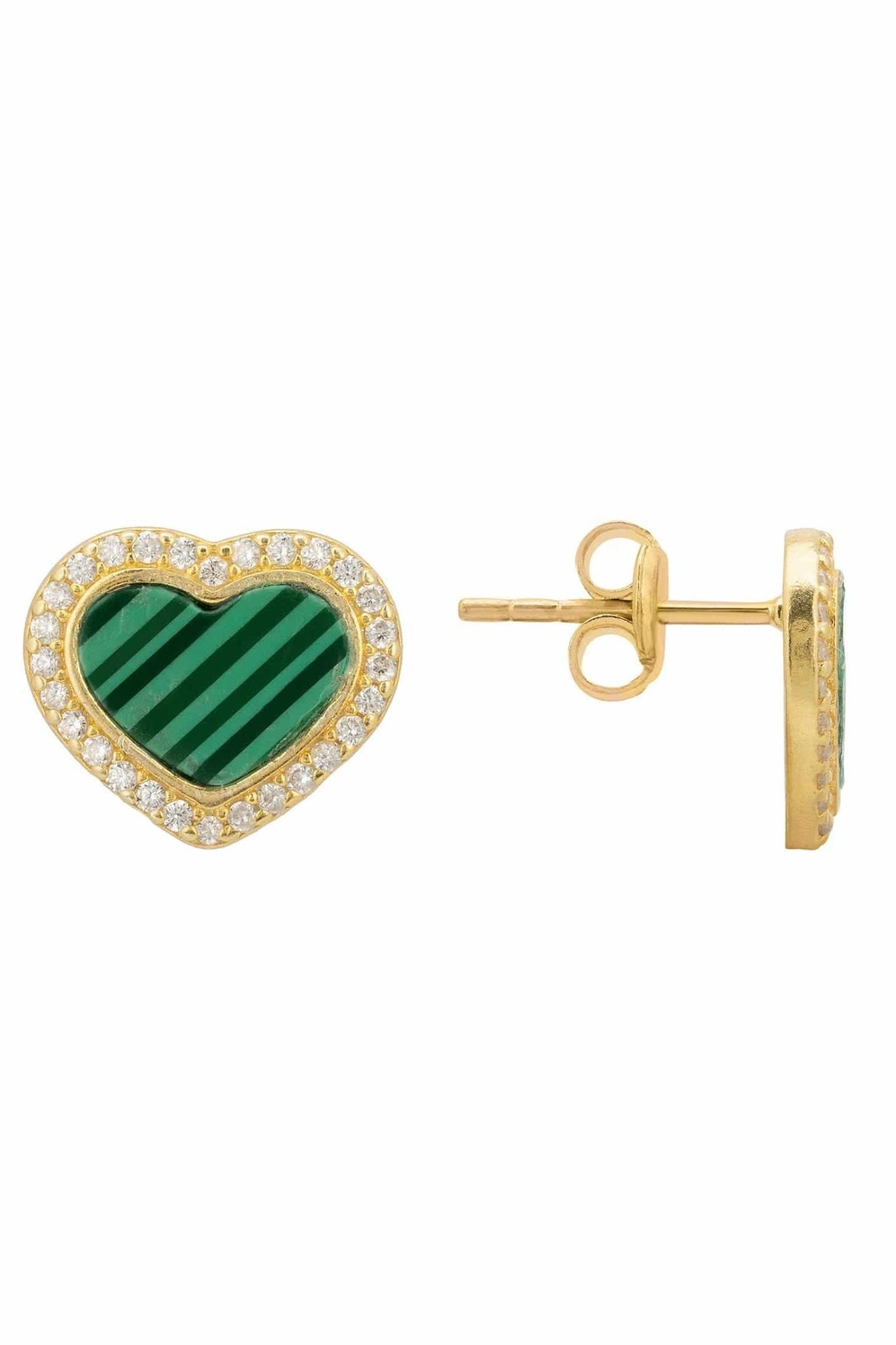 Heart Enamel Malachite Stud Earrings Gold - LATELITA Earrings